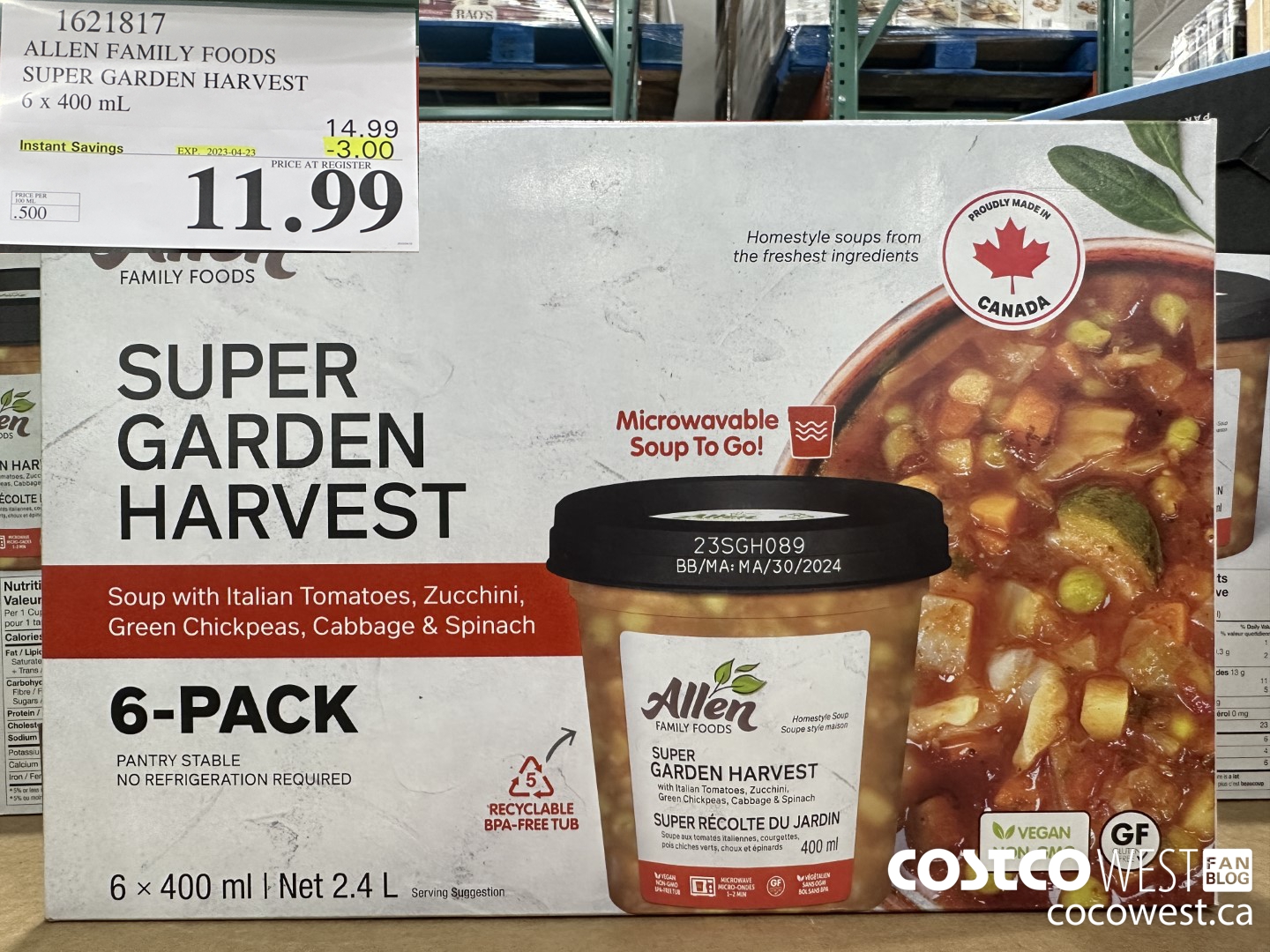 1621817 ALLEN FAMILY FOODS SUPER GARDEN HARVEST 6 x 400 mL  ($3.00 INSTANT SAVINGS EXPIRES ON 2023-04-23) $11.99