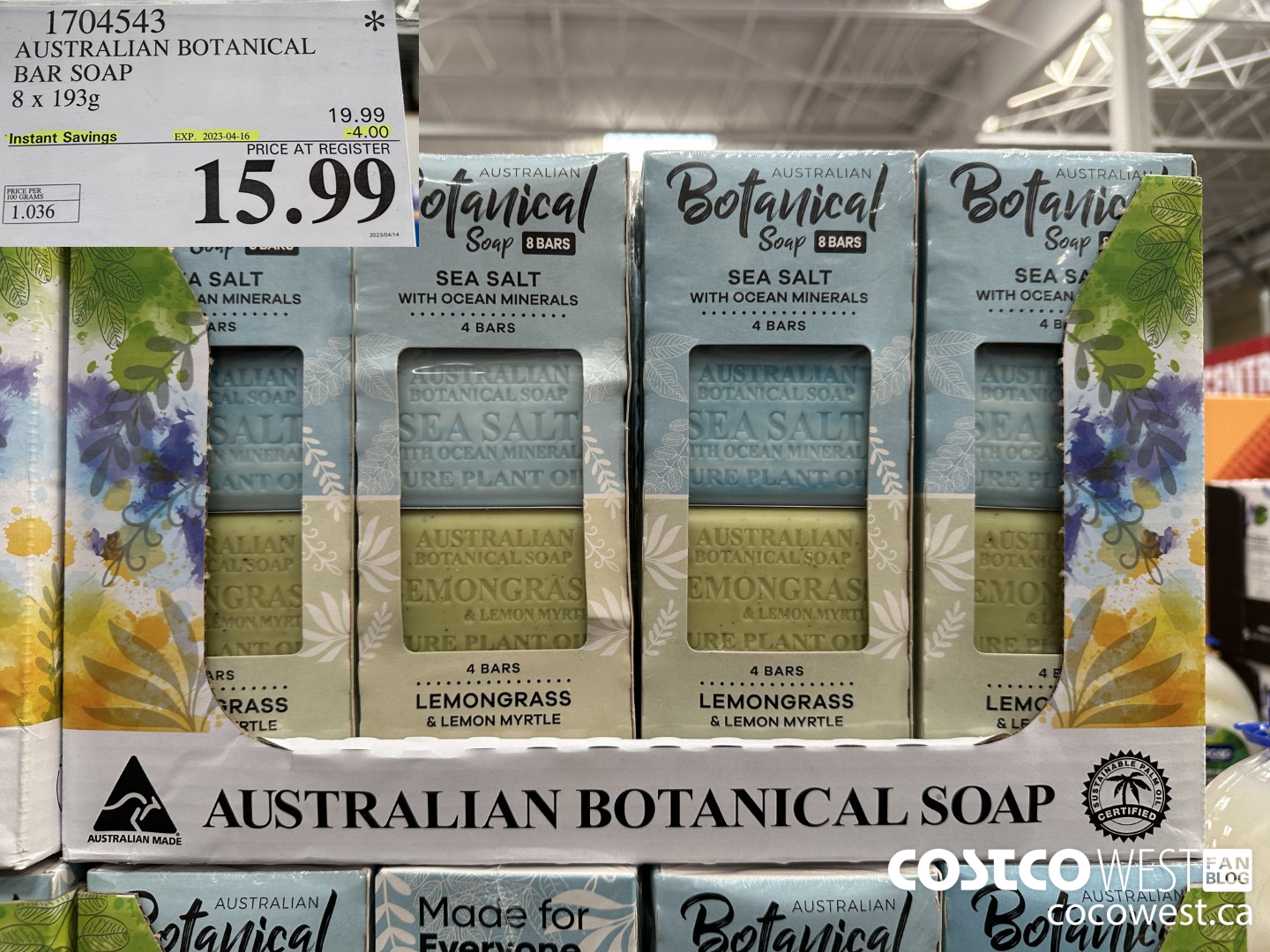 1704543 AUSTRALIAN BOTANICAL BAR SOAP 8 X 193G ($4.00 INSTANT SAVINGS EXPIRES ON 2023-04-16) $15.99