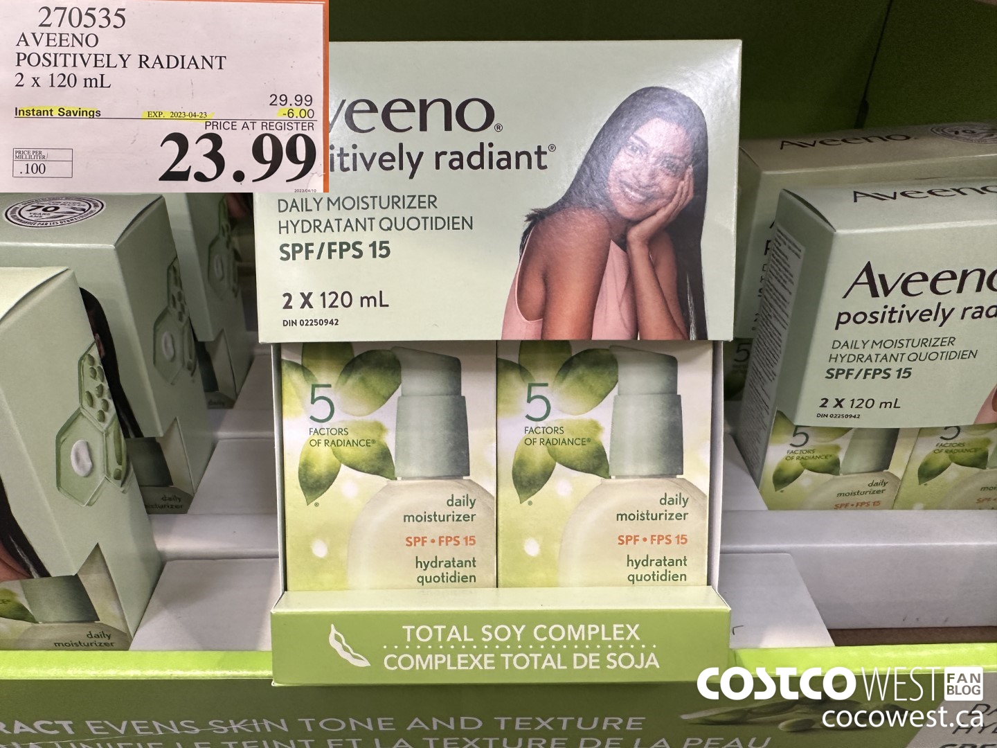 270535 AVEENO POSITIVELY RADIANT 2 X 120 ML ($6.00 INSTANT SAVINGS EXPIRES ON 2023-04-23) $23.99