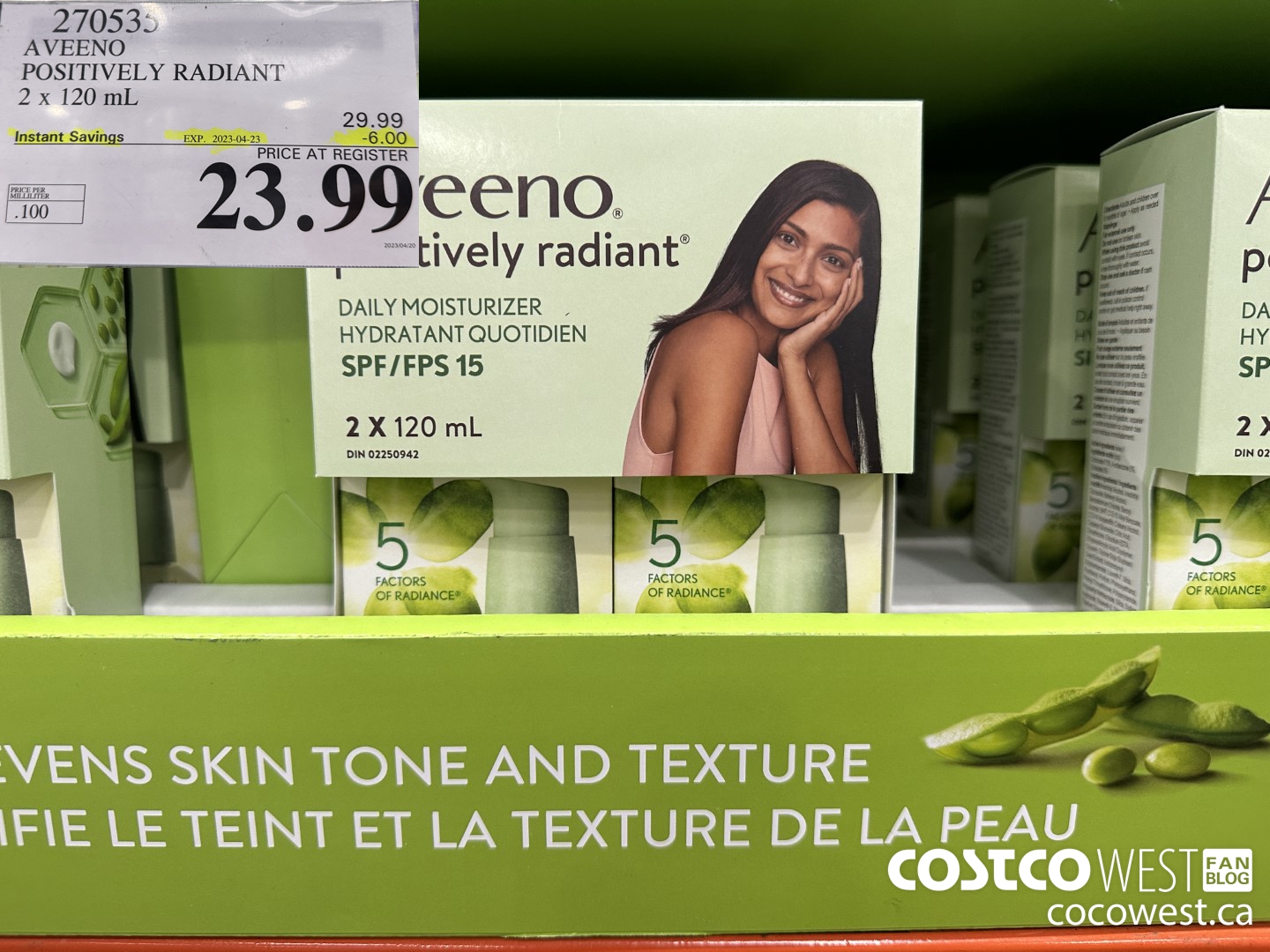 270535 AVEENO POSITIVELY RADIANT 2 X 120 ML ($6.00 INSTANT SAVINGS EXPIRES ON 2023-04-23) $23.99