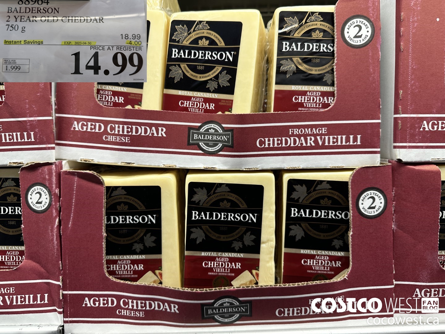 88964 BALDERSON 2 YEAR OLD CHEDDAR 750 g ($4.00 INSTANT SAVINGS EXPIRES ON 2023-04-30) $14.99