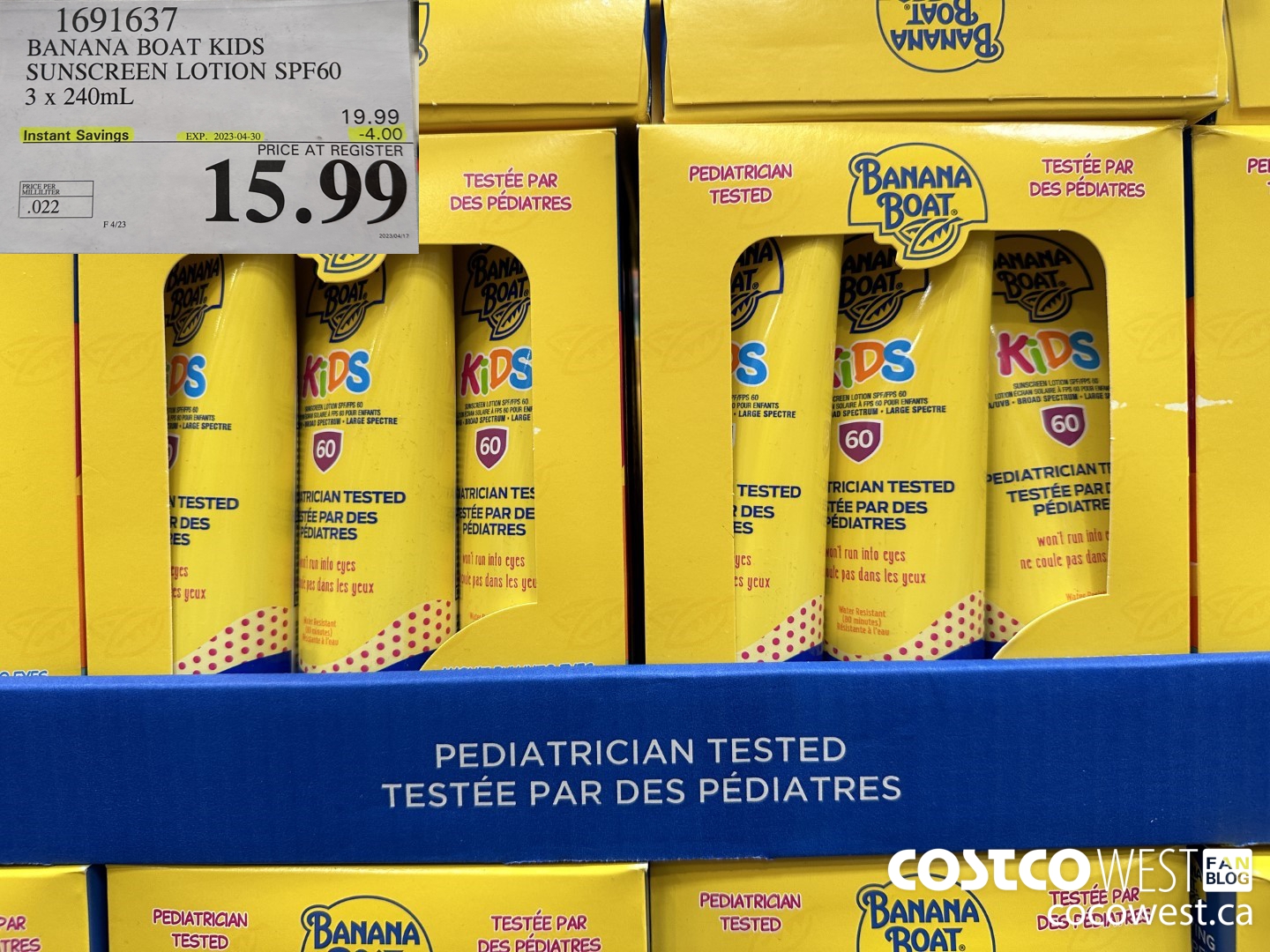 1691637 BANANA BOAT KIDS SUNSCREEN LOTION SPF60 3 x 240mL ($4.00 INSTANT SAVINGS EXPIRES ON 2023-04-30) $15.99