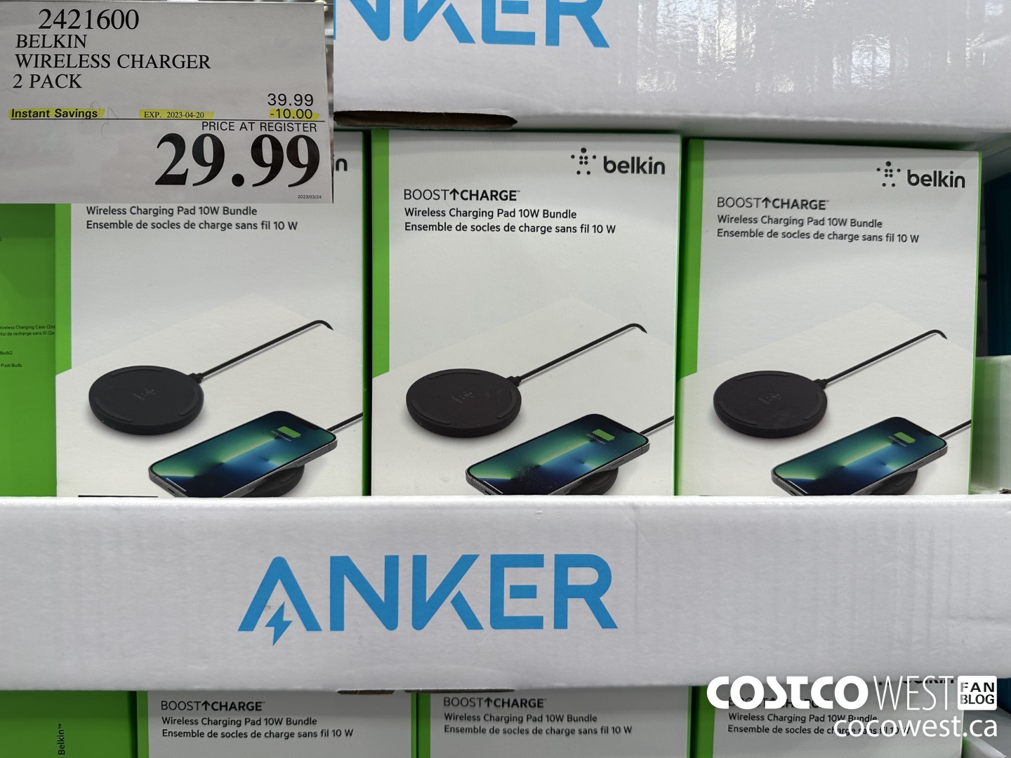 2421600 BELKIN WIRELESS CHARGER 2-PACK ($10.00 INSTANT SAVINGS EXPIRES ON 2023-04-20) $29.99