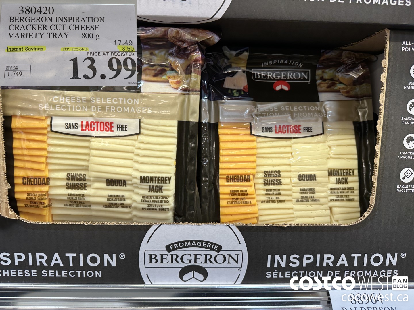 380420 BERGERON INSPIRATION CRACKER CUT CHEESE VARIETY TRAY 800g ($3.50 INSTANT SAVINGS EXPIRES ON 2023-04-16) $13.99