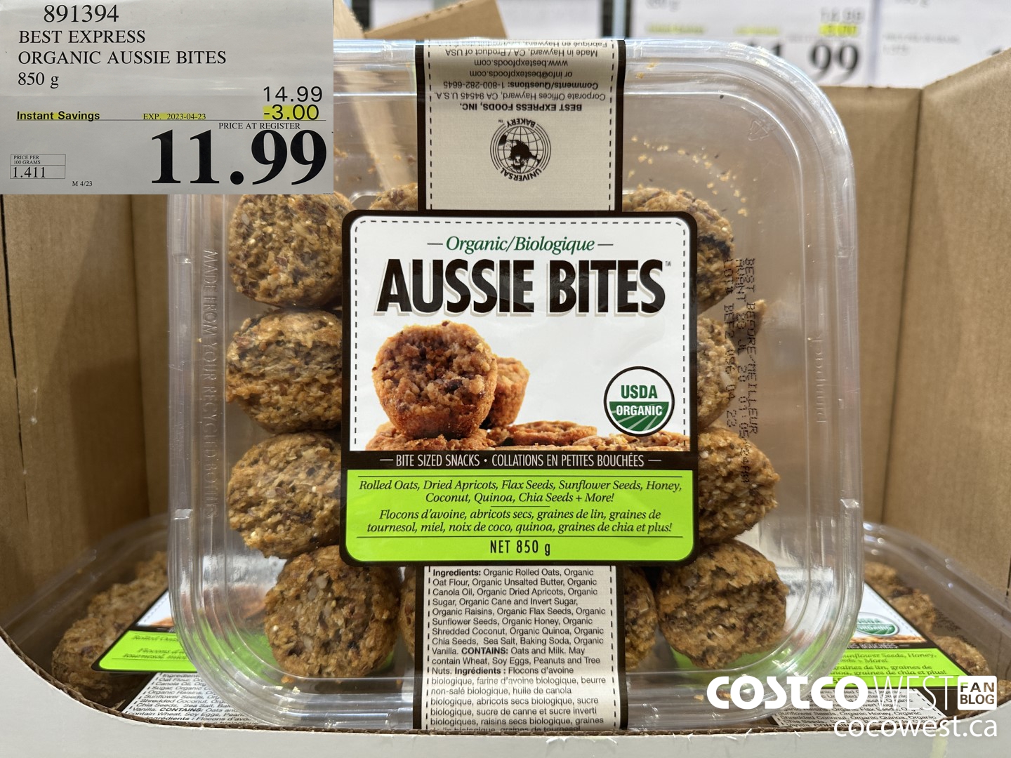 891394 BEST EXPRESS ORGANIC AUSSIE BITES 850 g ($3.00 INSTANT SAVINGS EXPIRES ON 2023-04-23) $11.99