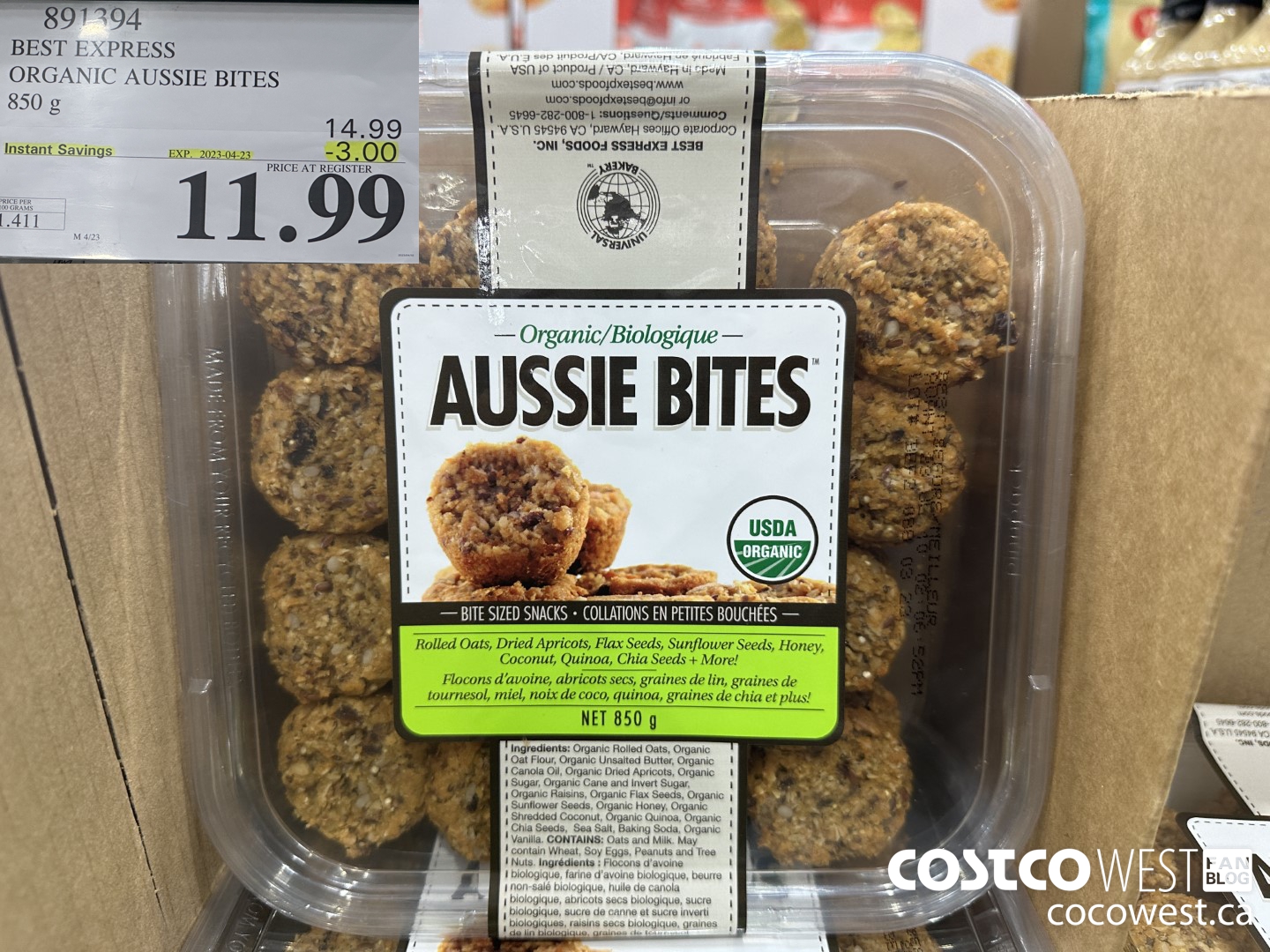 891394 BEST EXPRESS ORGANIC AUSSIE BITES 850 g ($3.00 INSTANT SAVINGS EXPIRES ON 2023-04-23) $11.99