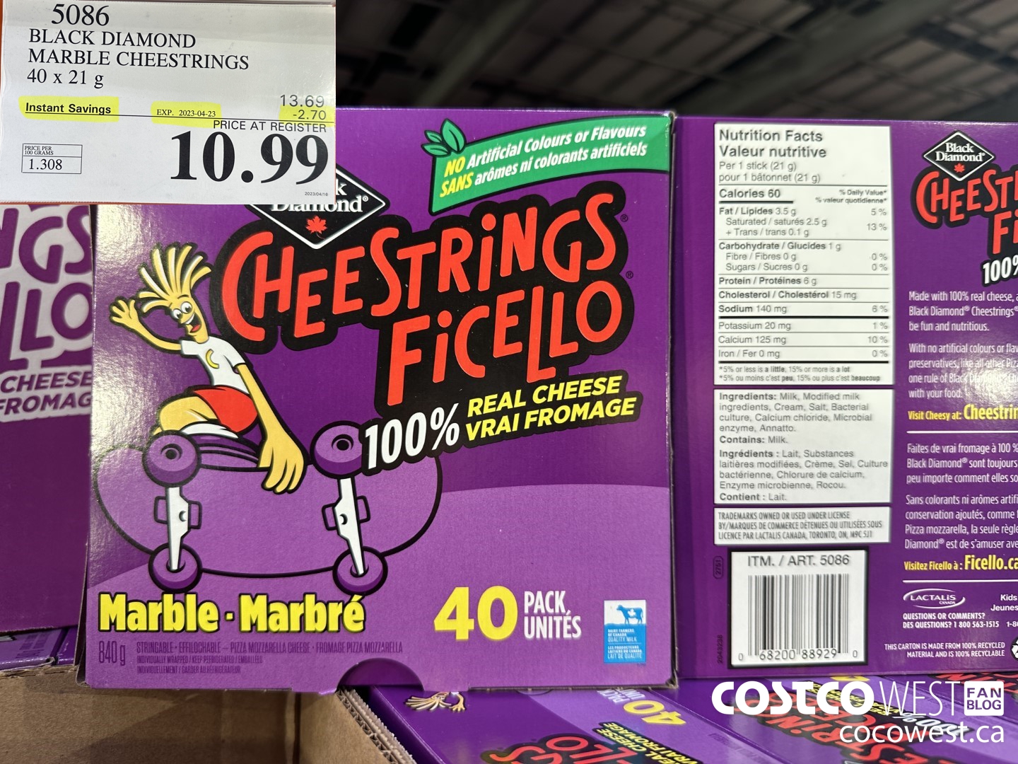 5086 BLACK DIAMOND MARBLE CHEESESTRINGS 40 x 21 g ($2.70 INSTANT SAVINGS EXPIRES ON 2023-04-23) $10.99