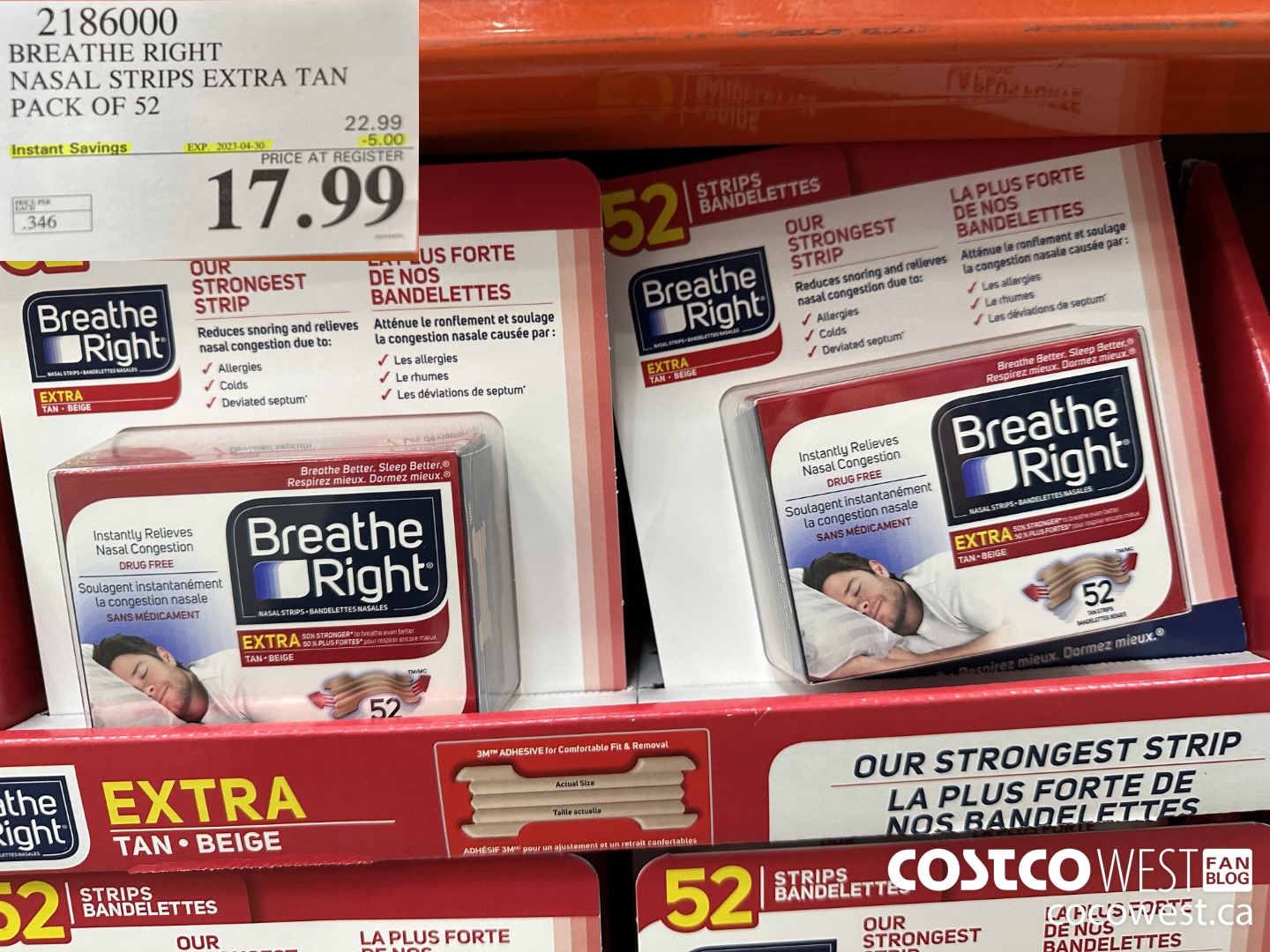 2186000 BREATHE RIGHT NASAL STRIPS EXTRA TAN PACK OF 52 ($5.00 INSTANT SAVINGS EXPIRES ON 2023-04-30) $17.99