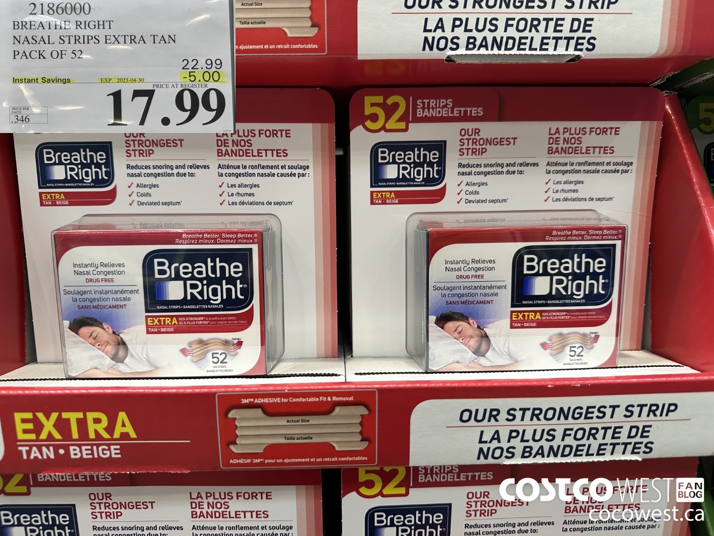 2186000 BREATHE RIGHT NASAL STRIPS EXTRA TAN PACK OF 52 ($5.00 INSTANT SAVINGS EXPIRES ON 2023-04-30) $17.99