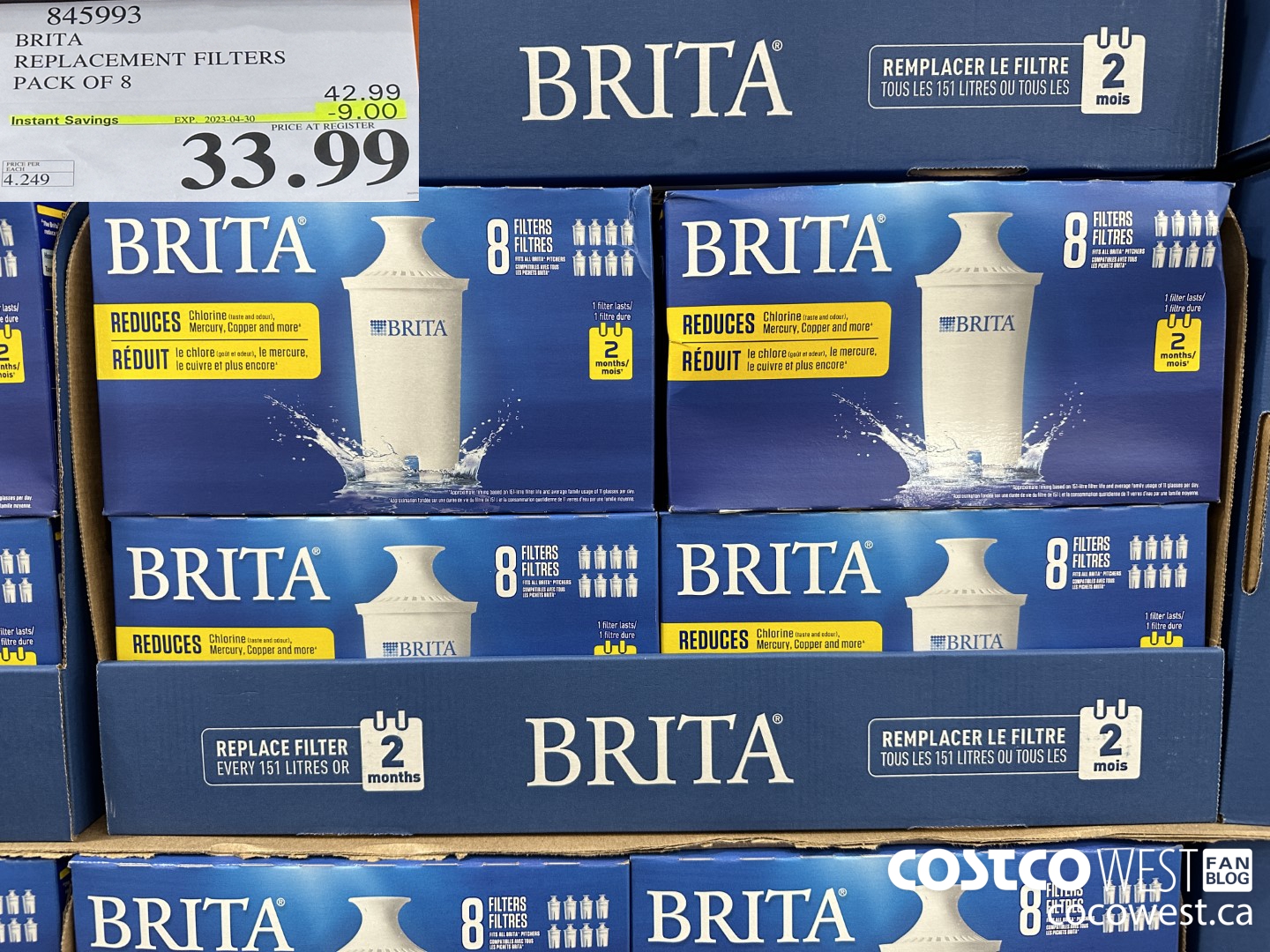 845993 BRITA REPLACEMENT FILTERS PACK OF 8 ($9.00 INSTANT SAVINGS EXPIRES ON 2023-04-30) $33.99
