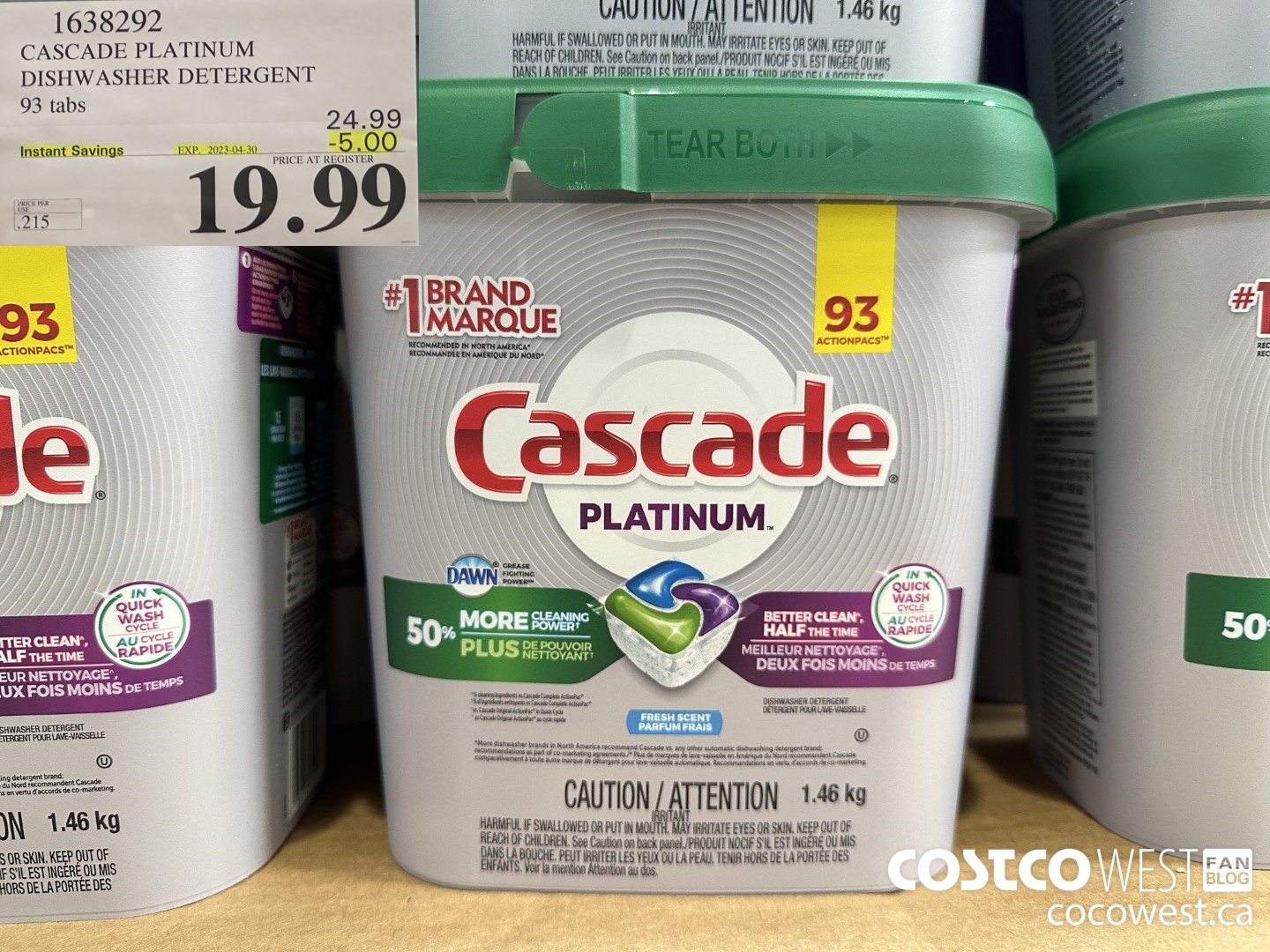 1638292 CASCADE PLATINUM DISHWASHER DETERGENT 93 tabs ($5.00 INSTANT SAVINGS EXPIRES ON 2023-04-30) $19.99