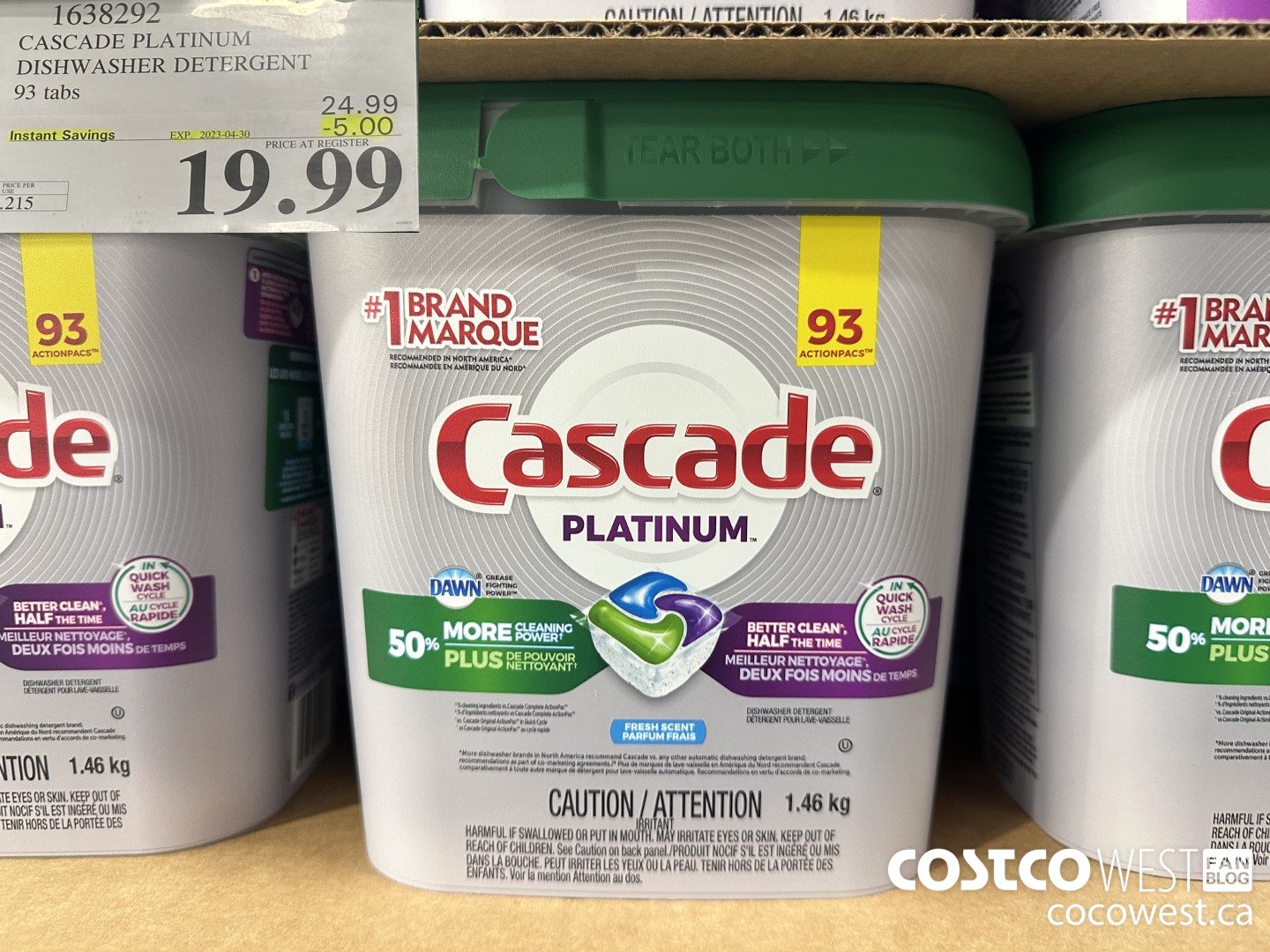 1638292 CASCADE PLATINUM DISHWASHER DETERGENT 93 tabs ($5.00 INSTANT SAVINGS EXPIRES ON 2023-04-30) $19.99