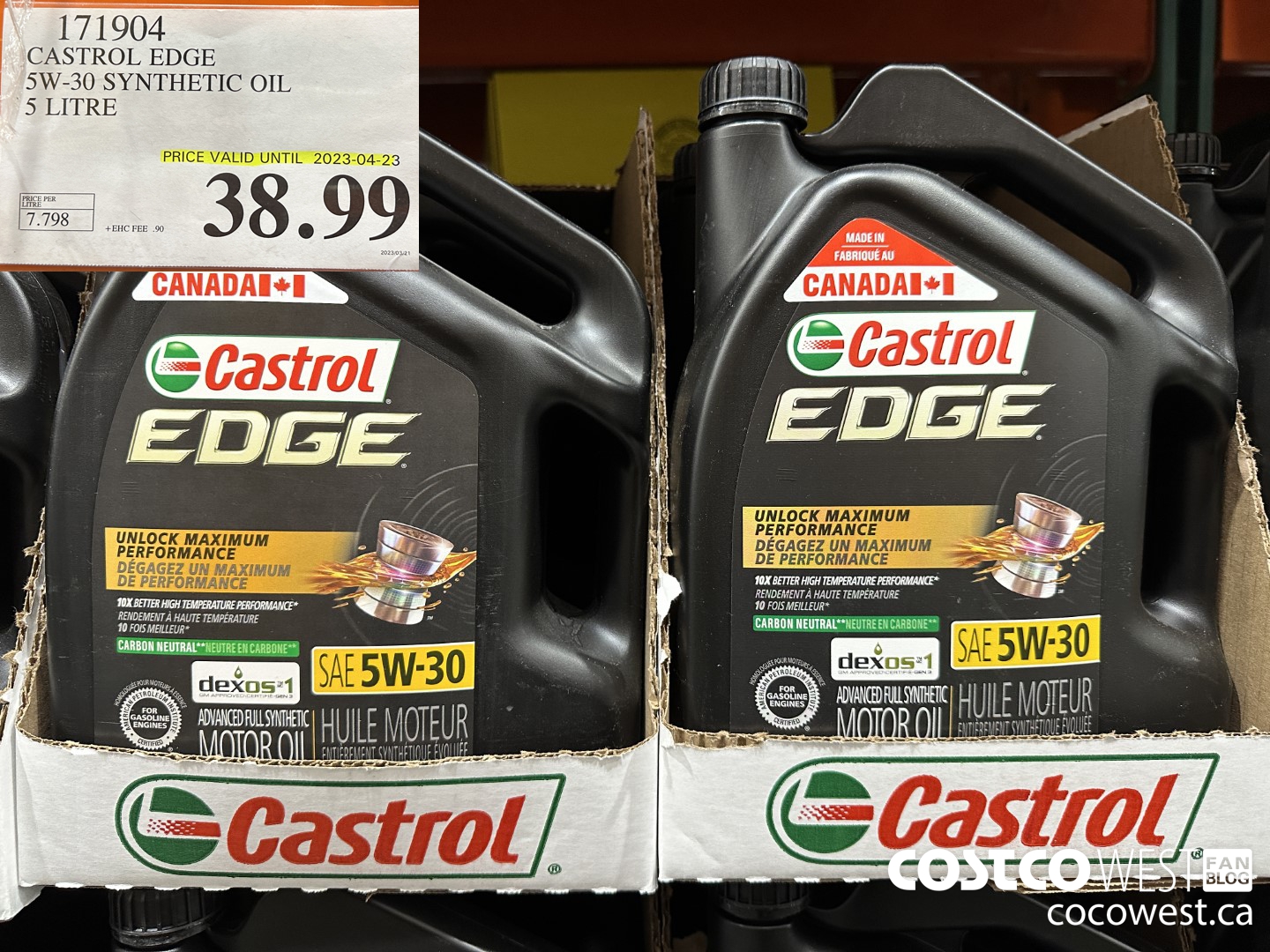 171904 CASTROL EDGE 5W30 SYNTHETIC OIL 5 LITRE (EXPIRES ON 2023-04-23) $38.99