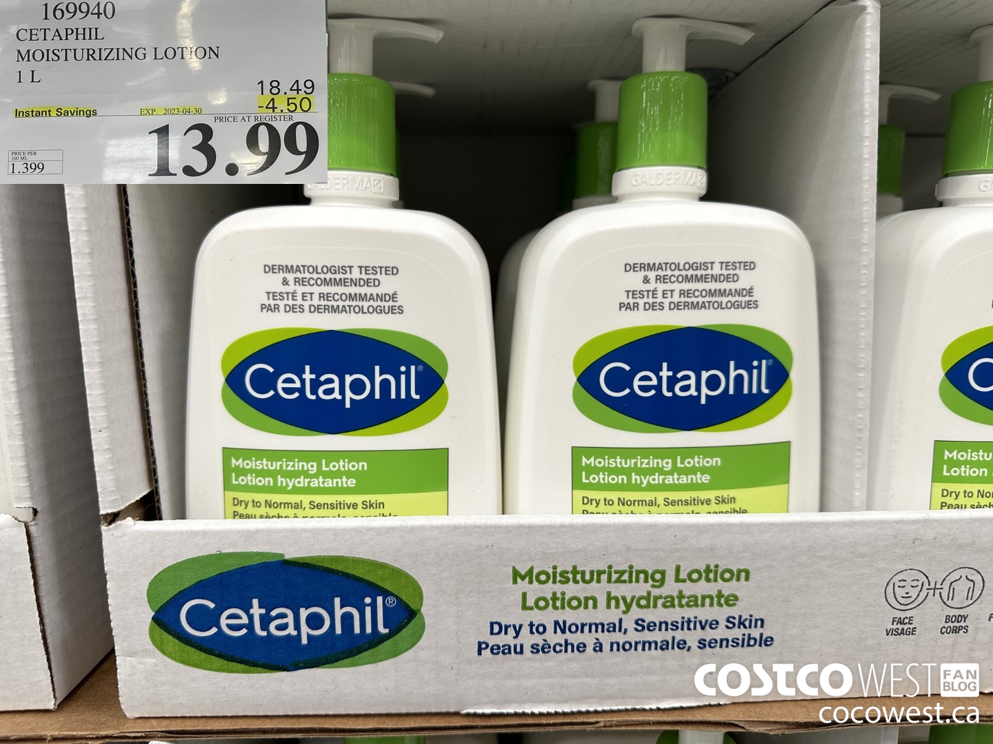 169940 CETAPHIL MOISTURIZING LOTION 1L ($4.50 INSTANT SAVINGS EXPIRES ON 2023-04-30) $13.99