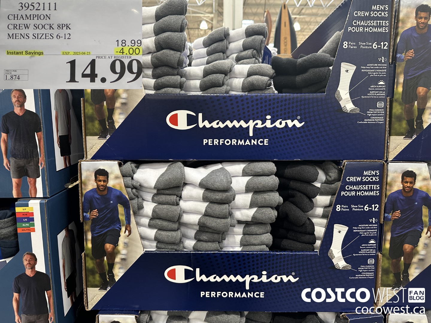 3952111 CHAMPION CREW SOCKS 8PK MENS SIZES 6-12 ($4.00 INSTANT SAVINGS EXPIRES ON 2023-04-23) $14.99