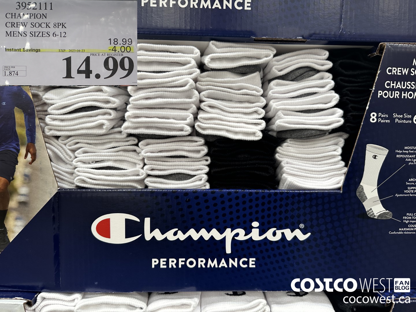3952111 CHAMPION CREW SOCKS 8PK MENS SIZES 6-12 ($4.00 INSTANT SAVINGS EXPIRES ON 2023-04-23) $14.99