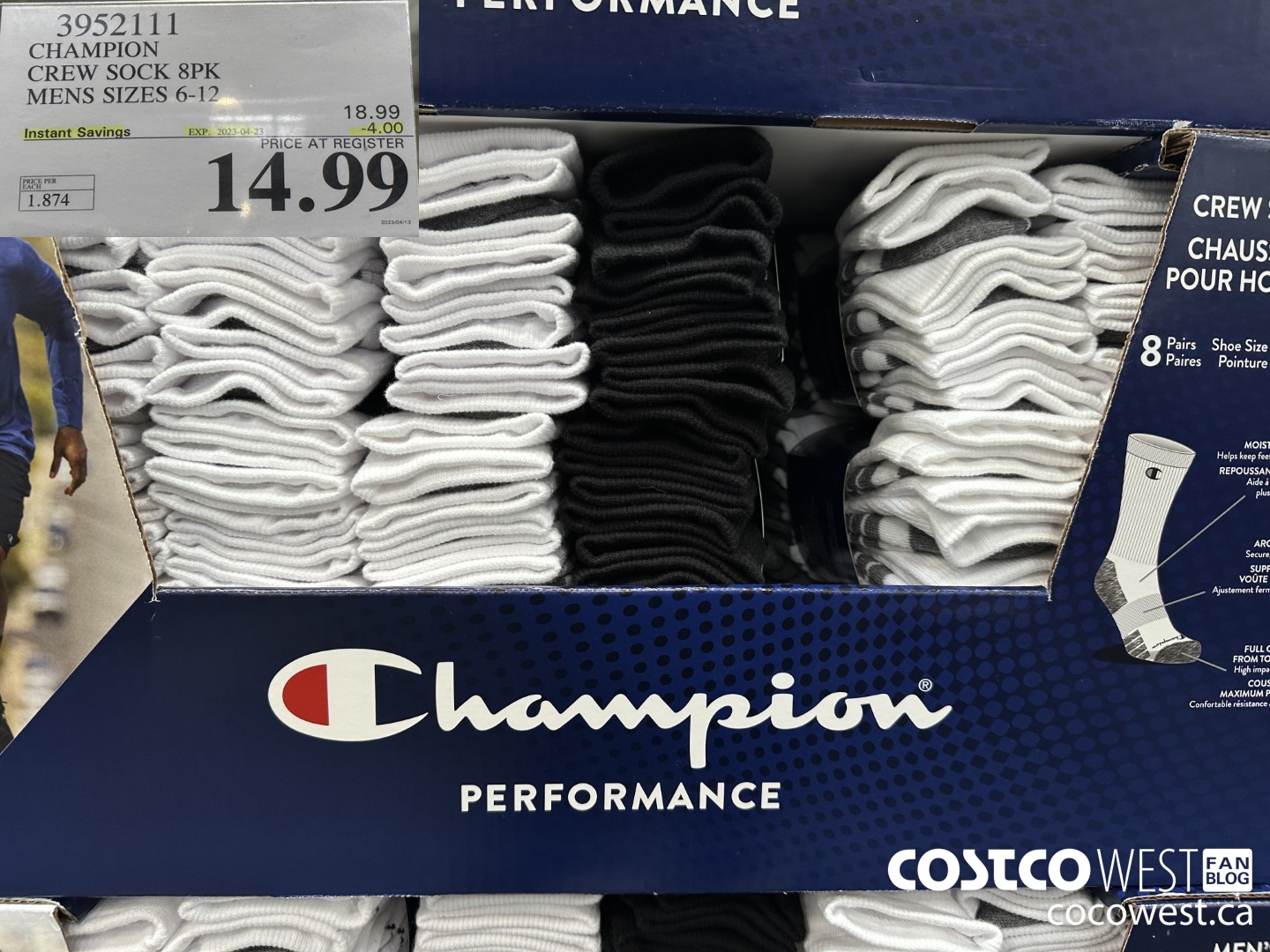3952111 CHAMPION CREW SOCKS 8PK MENS SIZES 6-12 ($4.00 INSTANT SAVINGS EXPIRES ON 2023-04-23) $14.99
