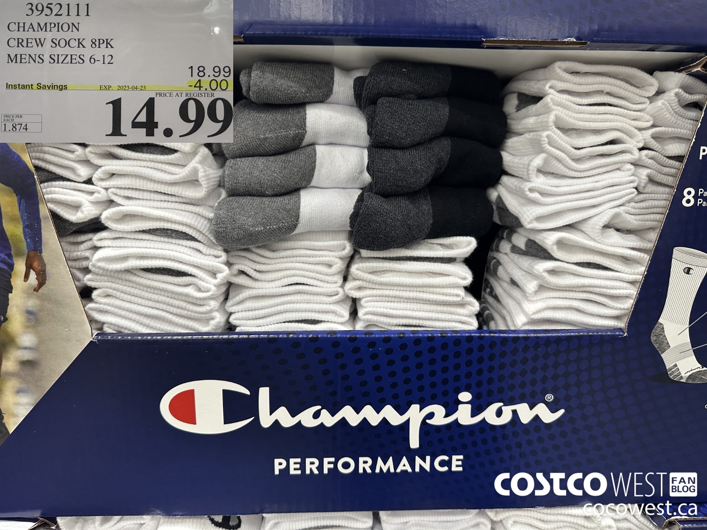 3952111 CHAMPION CREW SOCKS 8PK MENS SIZES 6-12 ($4.00 INSTANT SAVINGS EXPIRES ON 2023-04-23) $14.99