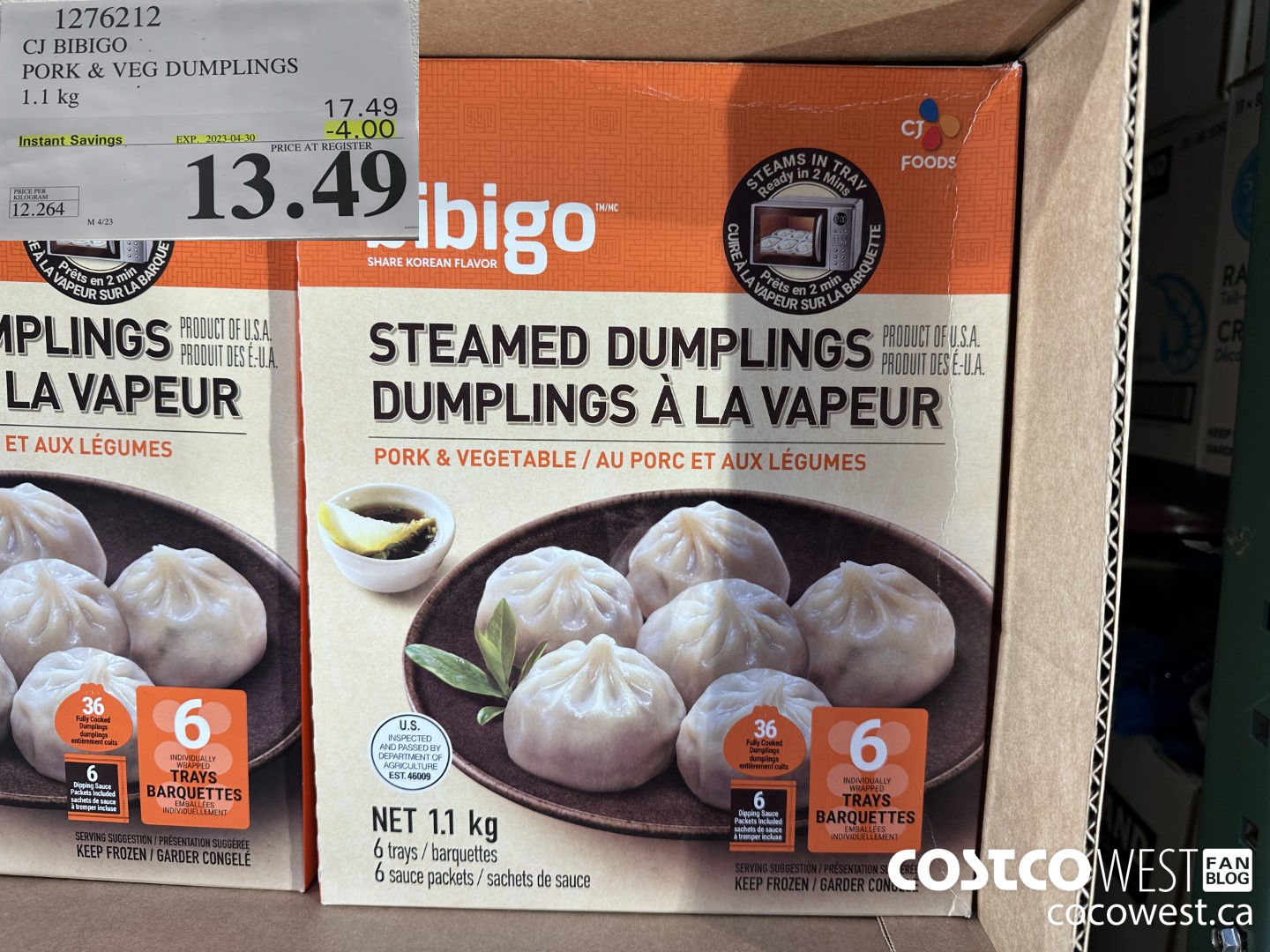 1276212 CJ BIBIGO PORK & VEG DUMPLINGS 1.12KG ($4.00 INSTANT SAVINGS EXPIRES ON 2023-04-30) $13.49