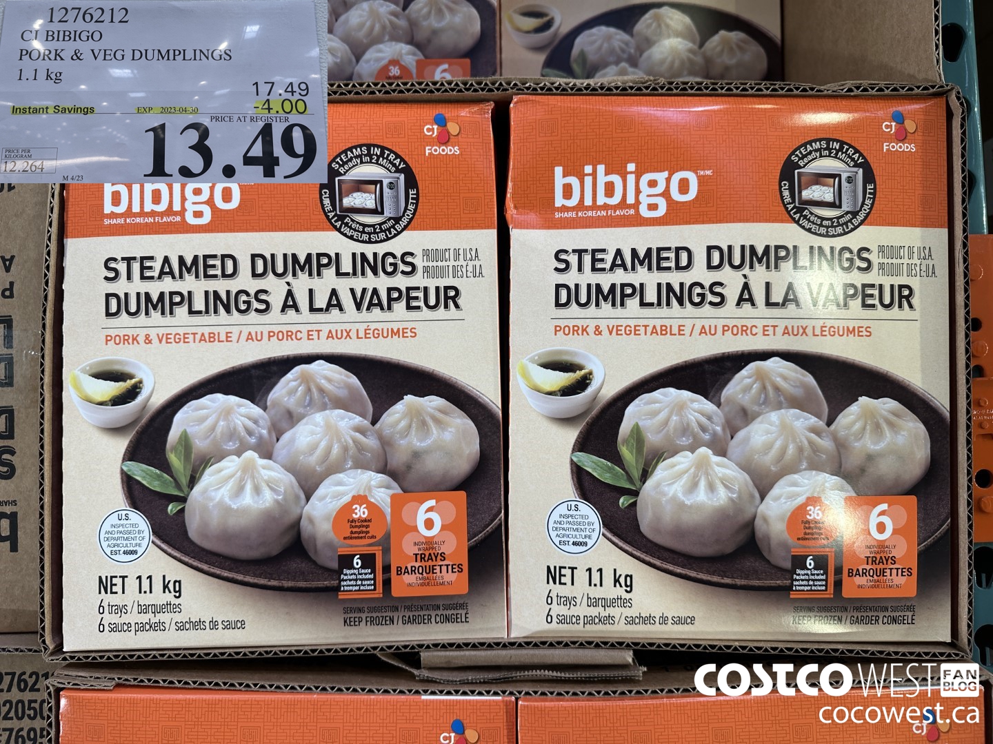 1276212 CJ BIBIGO PORK & VEG DUMPLINGS 1.12KG ($4.00 INSTANT SAVINGS EXPIRES ON 2023-04-30) $13.49