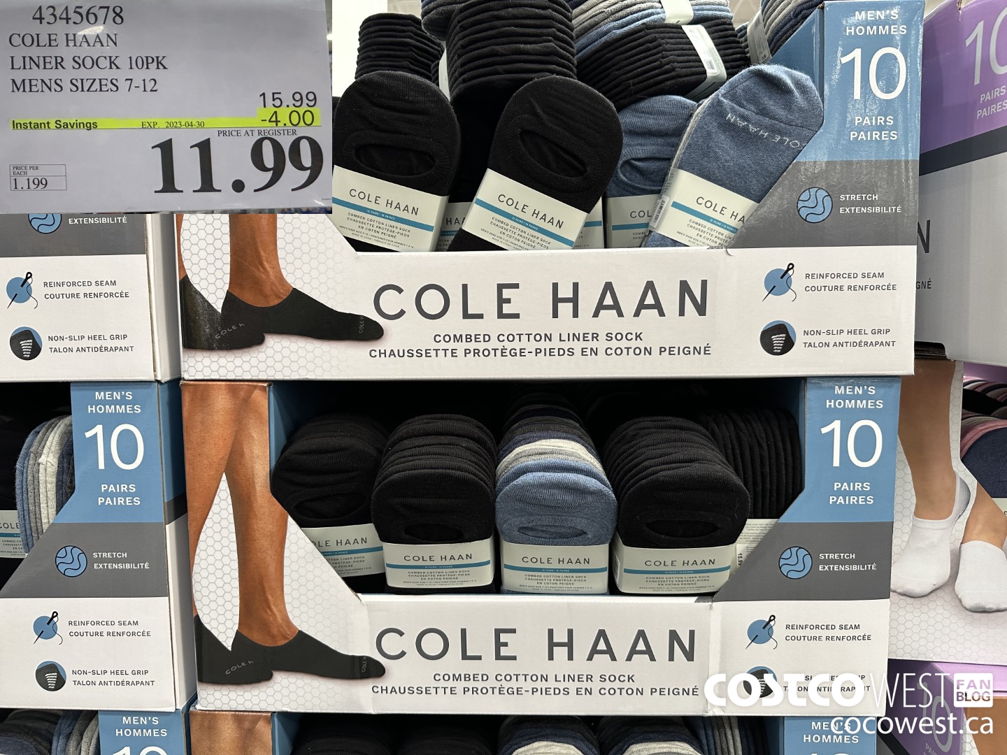 4345678 COLE HAAN LINER SOCK 10PK MENS SIZES 7-12 ($4.00 INSTANT SAVINGS EXPIRES ON 2023-04-30) $11.99