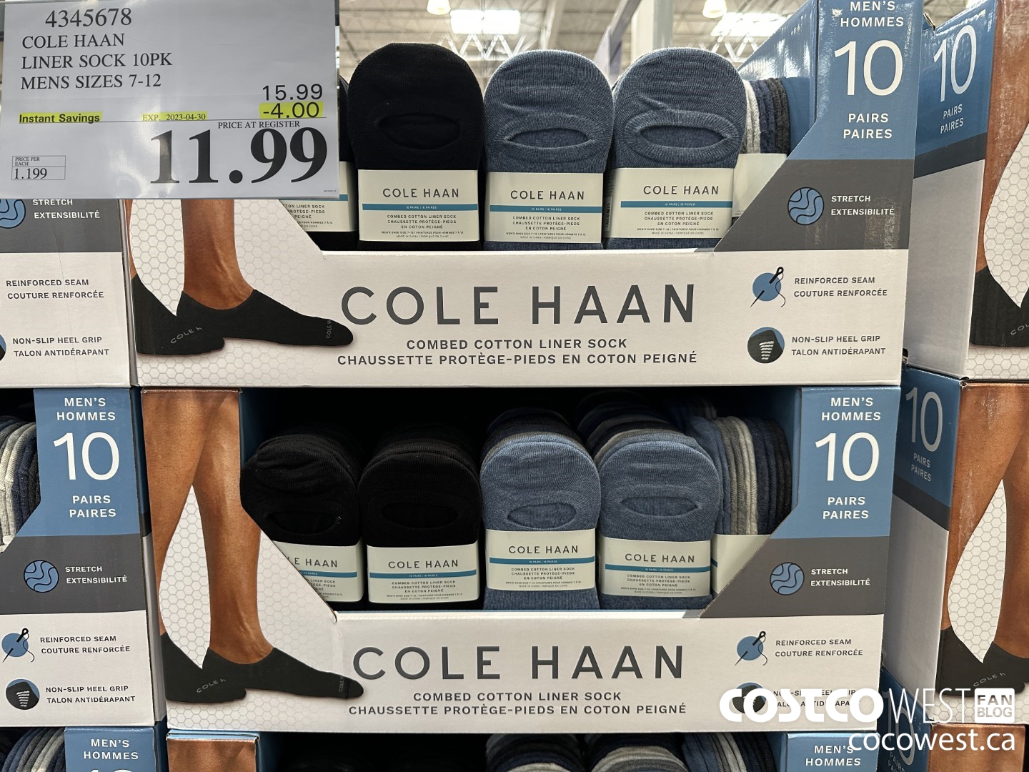 4345678 COLE HAAN LINER SOCK 10PK MENS SIZES 7-12 ($4.00 INSTANT SAVINGS EXPIRES ON 2023-04-30) $11.99