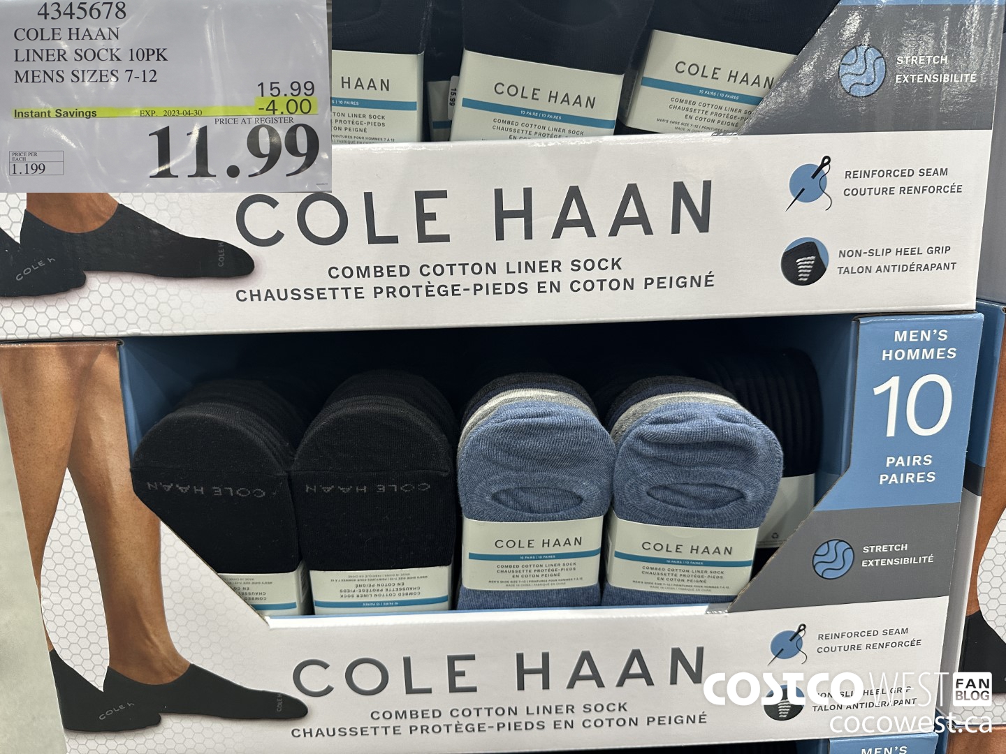 4345678 COLE HAAN LINER SOCK 10PK MENS SIZES 7-12 ($4.00 INSTANT SAVINGS EXPIRES ON 2023-04-30) $11.99