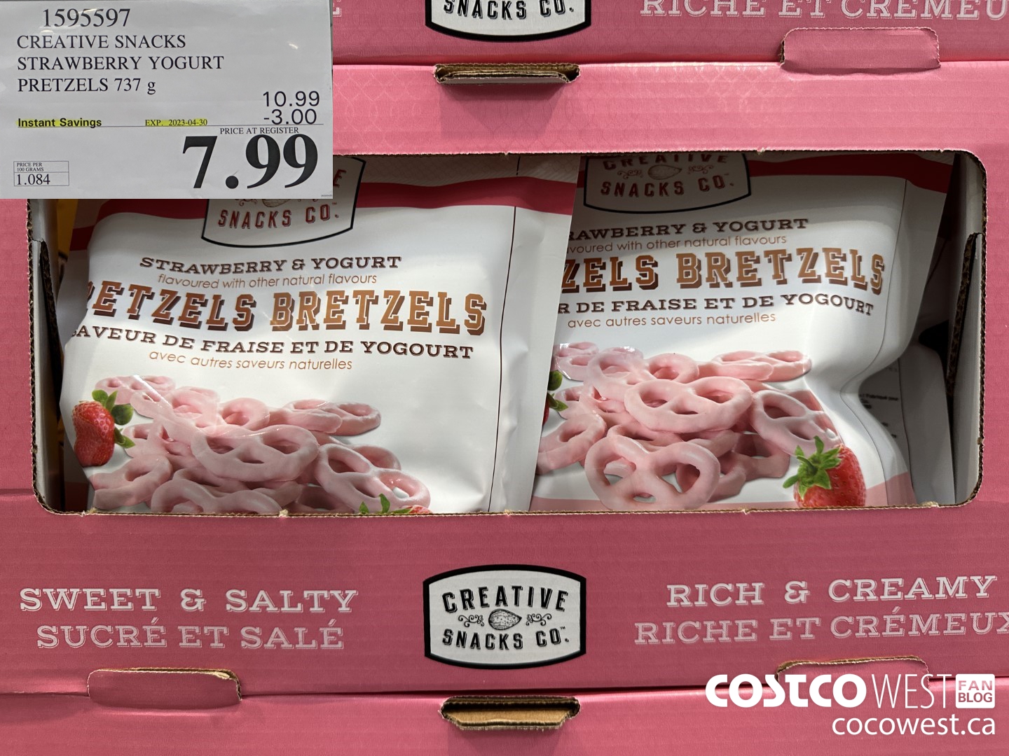 1595597 CREATIVE SNACKS STRAWBERRY YOGURT PRETZELS 737 G ($3.00 INSTANT SAVINGS EXPIRES ON 2023-04-30) $7.99