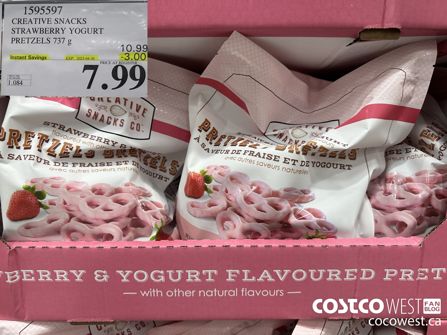 1595597 CREATIVE SNACKS STRAWBERRY YOGURT PRETZELS 737 G ($3.00 INSTANT SAVINGS EXPIRES ON 2023-04-30) $7.99