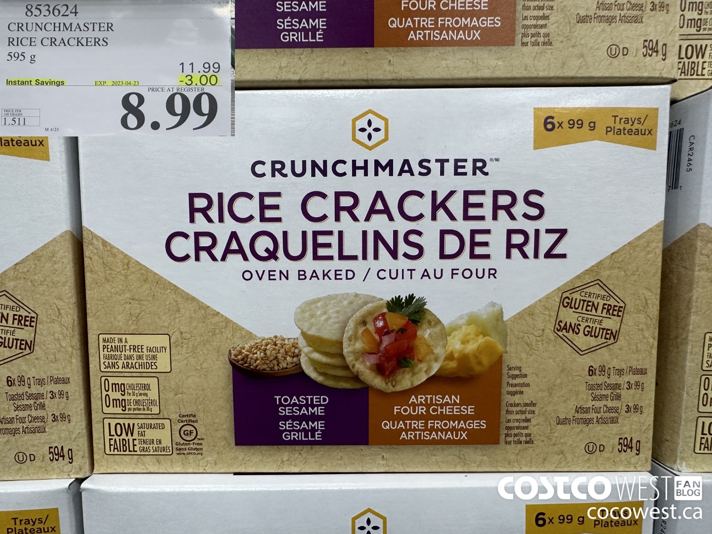 853624 CRUNCHMASTER RICE CRACKERS 595 g ($3.00 INSTANT SAVINGS EXPIRES ON 2023-04-23) $8.99