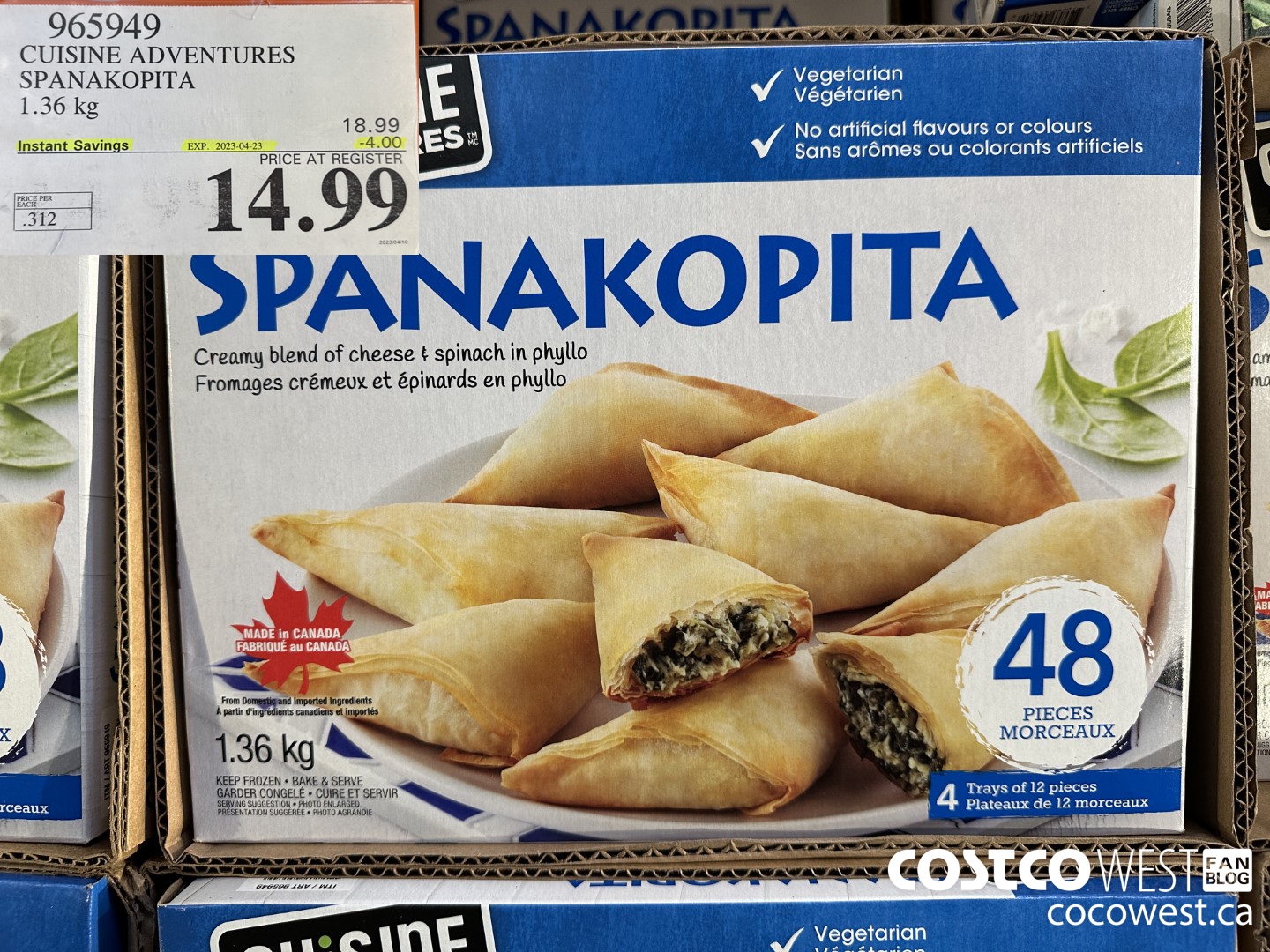 965949 CUISINE ADVENTURES SPANAKOPITA 1.36 kg ($4.00 INSTANT SAVINGS EXPIRES ON 2023-04-23) $14.99