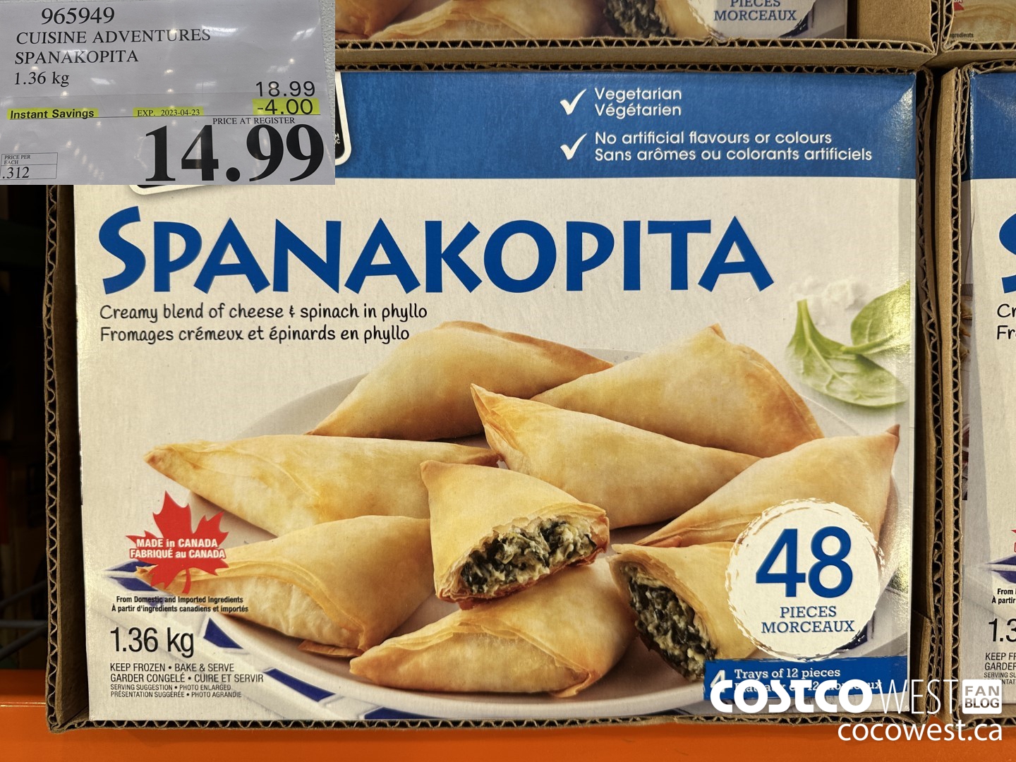 965949 CUISINE ADVENTURES SPANAKOPITA 1.36 kg ($4.00 INSTANT SAVINGS EXPIRES ON 2023-04-23) $14.99