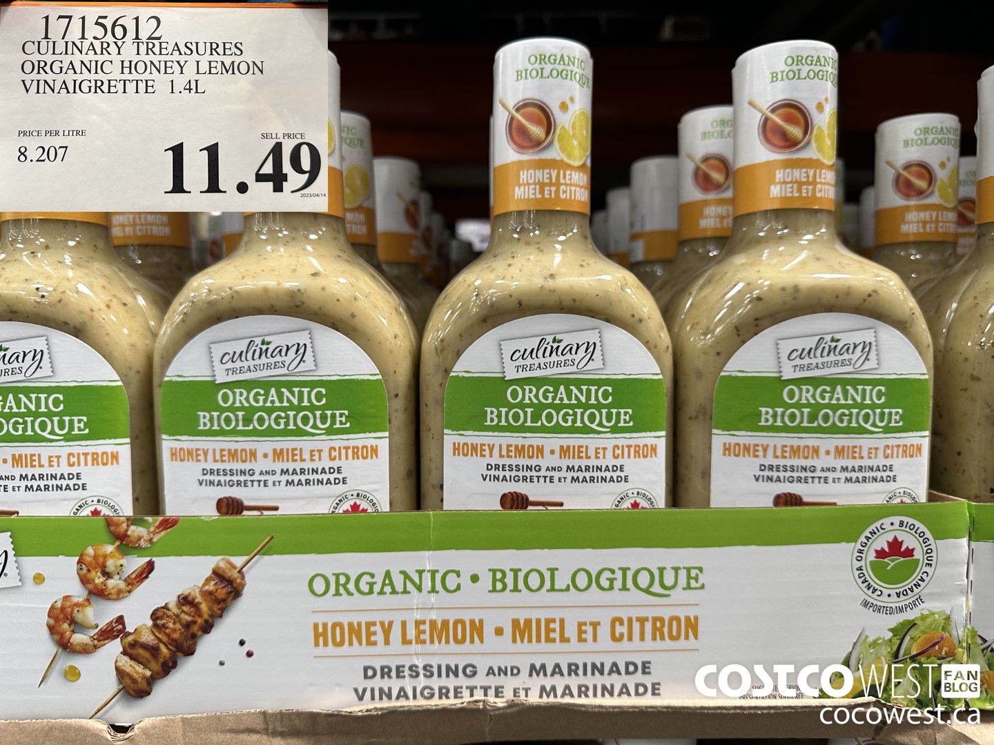 1715612 CULINARY TREASURES ORGANIC HONEY LEMON VINAIGRETTE 1.4L $11.49