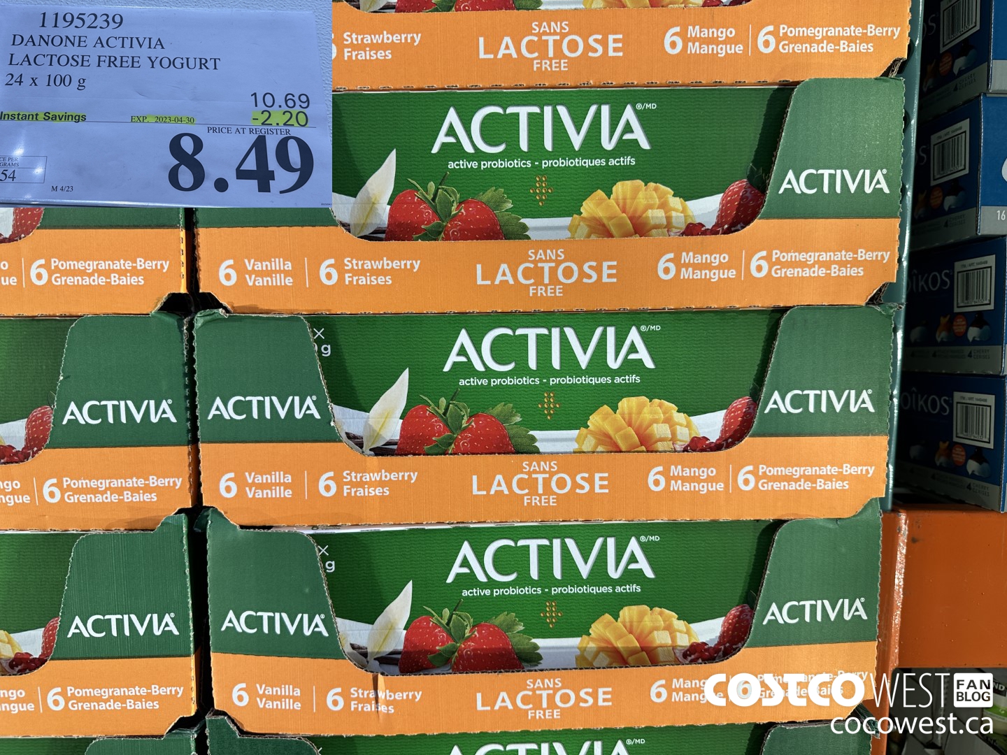 1195239 DANONE ACTIVIA LACTOSE FREE YOGURT 24 x 100 g ($2.20 INSTANT SAVINGS EXPIRES ON 2023-04-30) $8.49