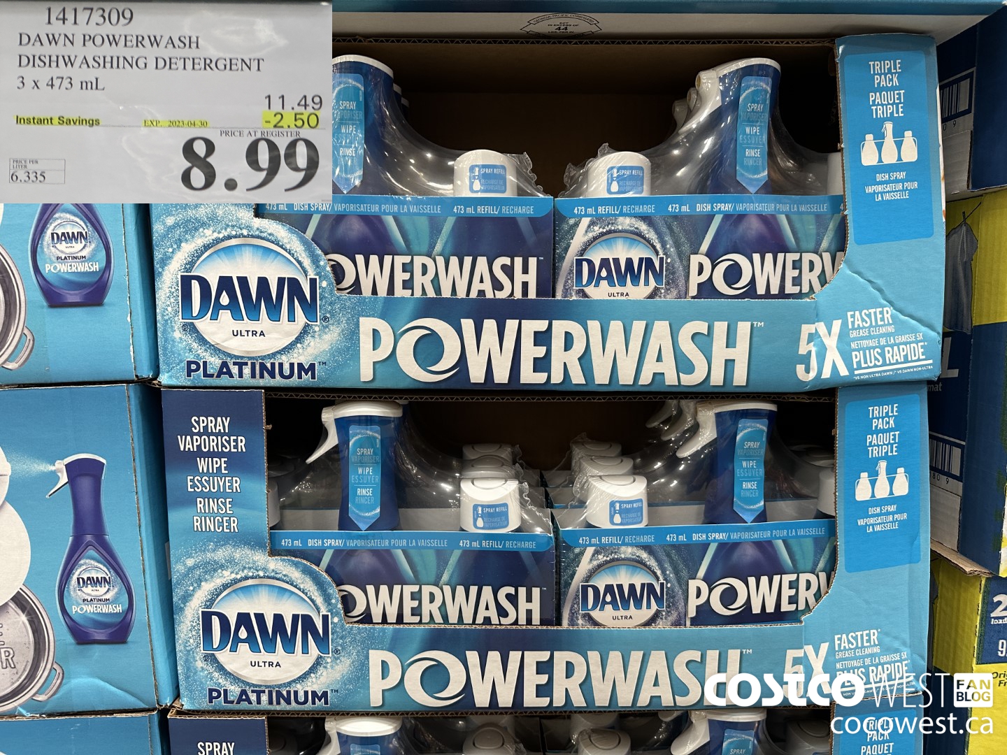 1417309 DAWN POWERWASH DISHWASHING DETERGENT 3 x 473 mL ($2.50 INSTANT SAVINGS EXPIRES ON 2023-04-30) $8.99