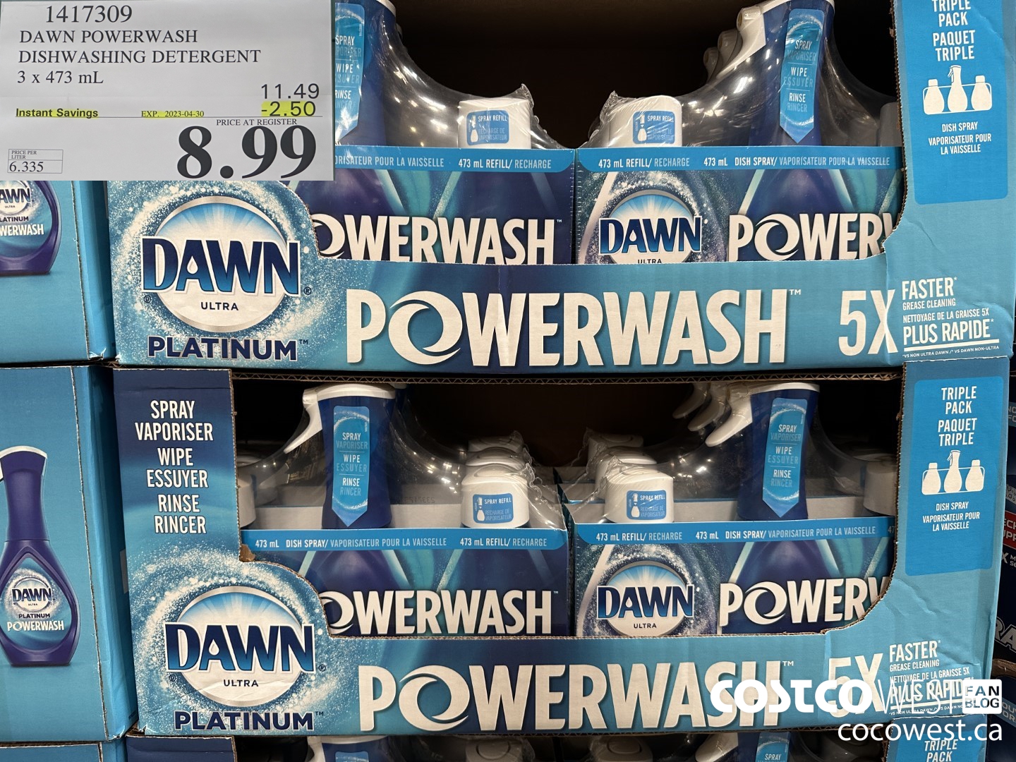 1417309 DAWN POWERWASH DISHWASHING DETERGENT 3 x 473 mL ($2.50 INSTANT SAVINGS EXPIRES ON 2023-04-30) $8.99