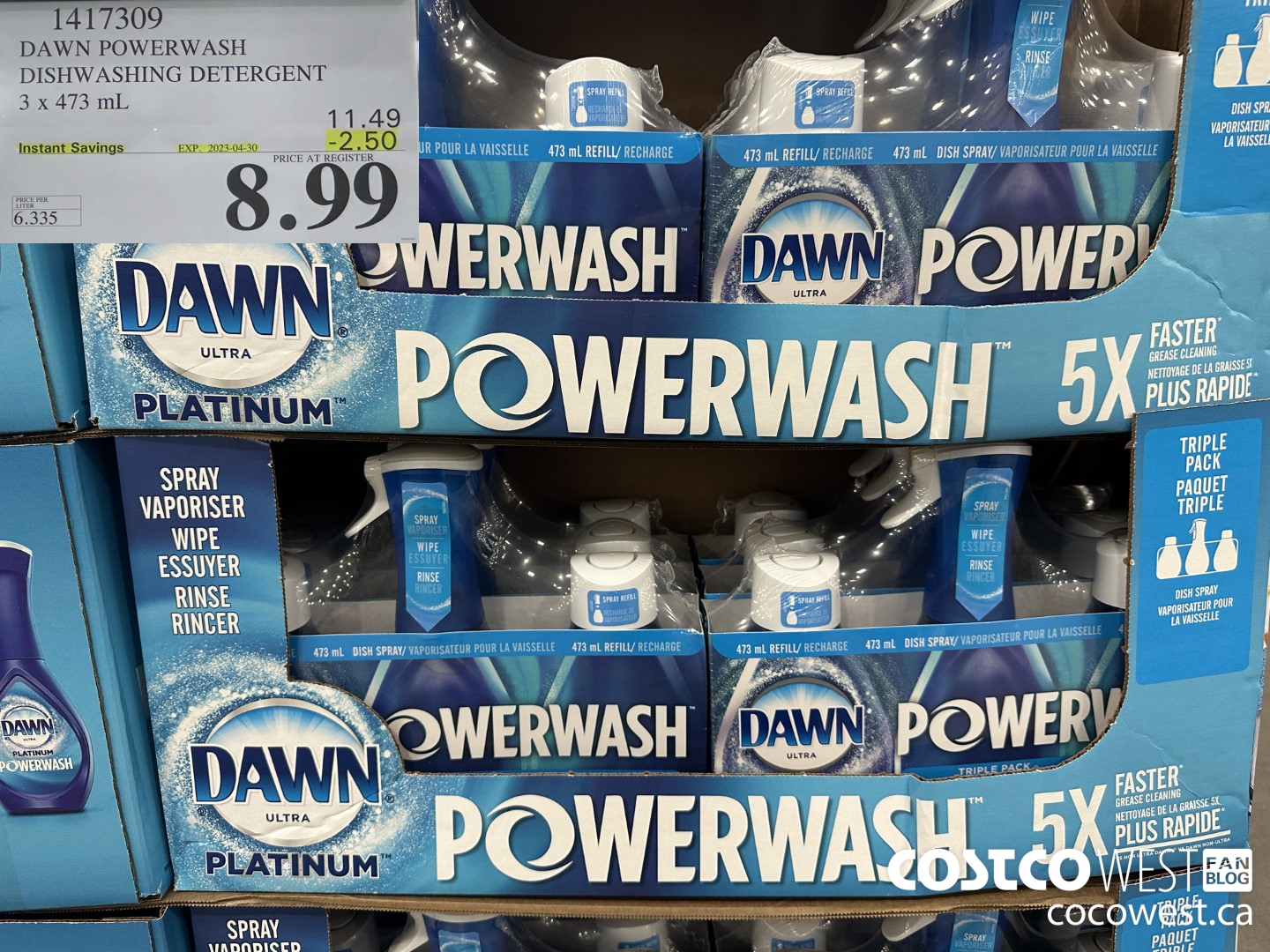 1417309 DAWN POWERWASH DISHWASHING DETERGENT 3 x 473 mL ($2.50 INSTANT SAVINGS EXPIRES ON 2023-04-30) $8.99