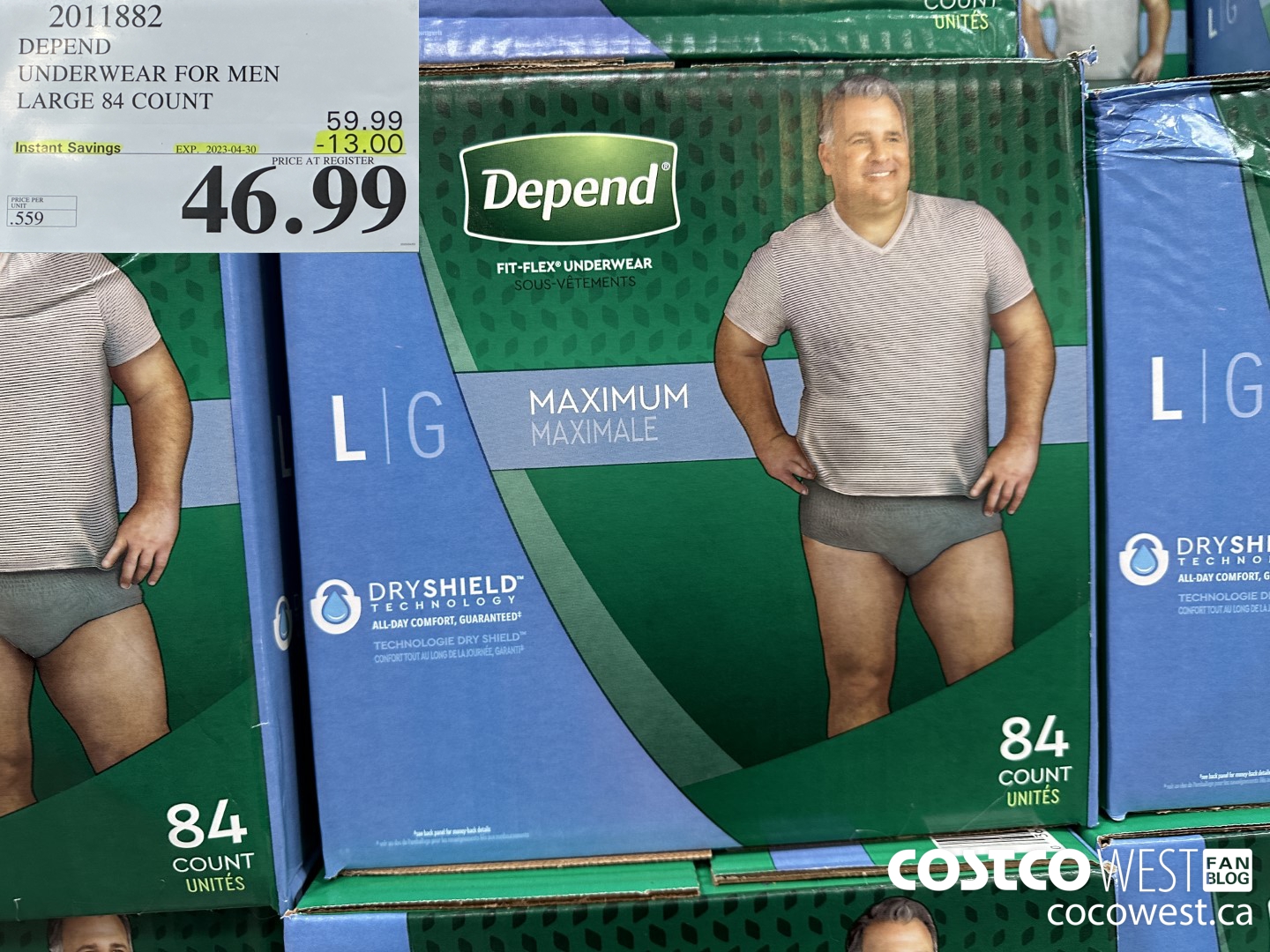 2011882 DEPEND UNDERWEAR FOR MEN LARGE 84 COUNT ($13.00 INSTANT SAVINGS EXPIRES ON 2023-04-30) $46.99