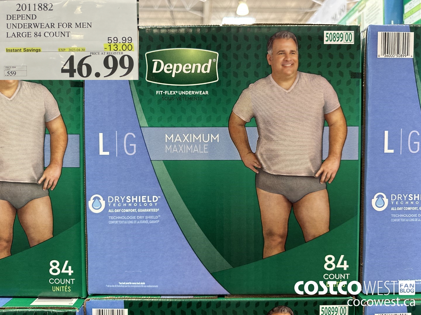 2011882 DEPEND UNDERWEAR FOR MEN LARGE 84 COUNT ($13.00 INSTANT SAVINGS EXPIRES ON 2023-04-30) $46.99