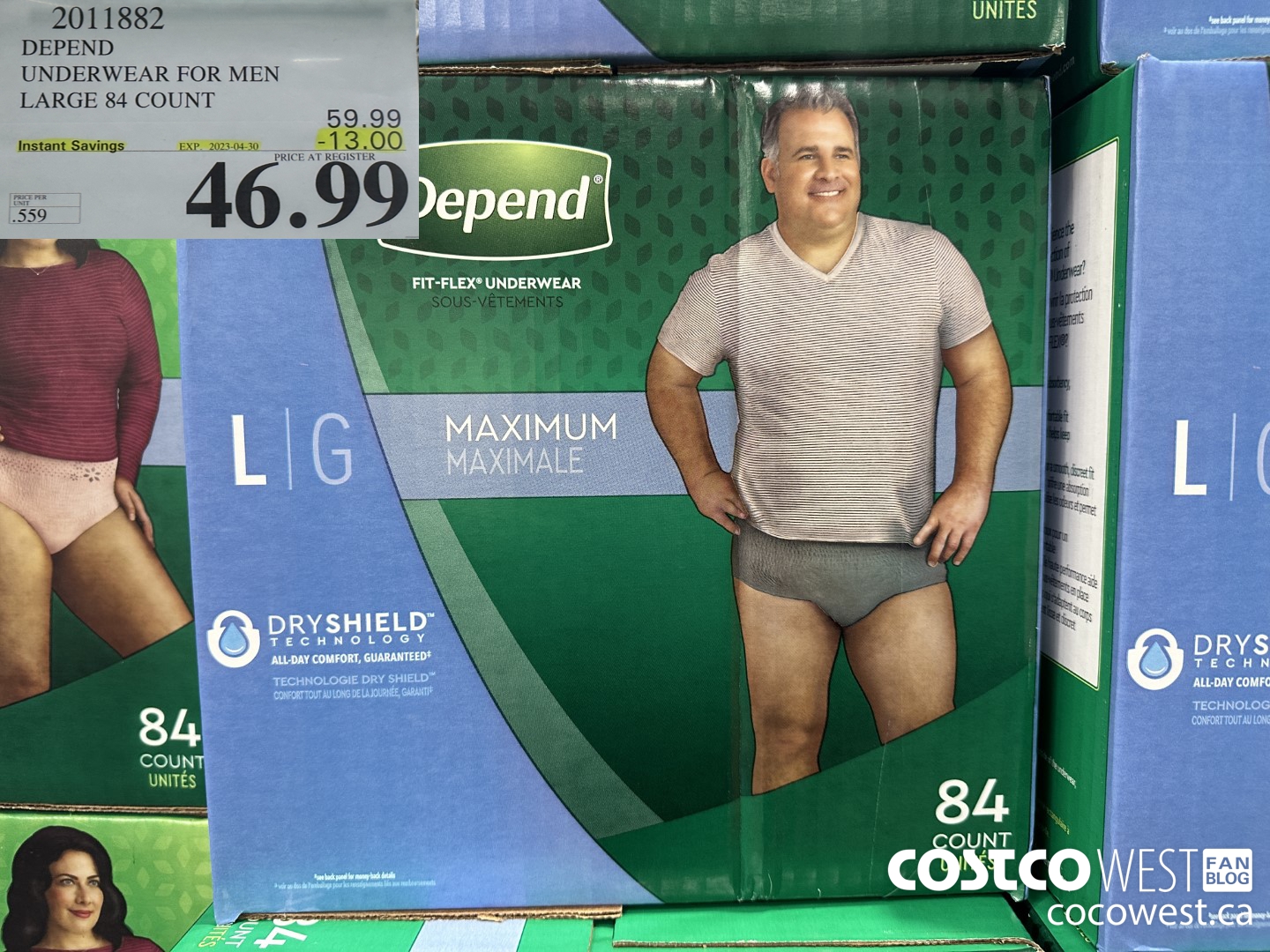 2011882 DEPEND UNDERWEAR FOR MEN LARGE 84 COUNT ($13.00 INSTANT SAVINGS EXPIRES ON 2023-04-30) $46.99