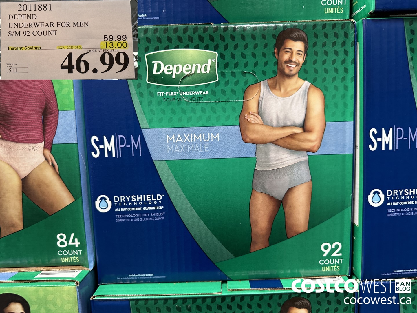 2011881 DEPEND UNDERWEAR FOR MEN S/M 92 COUNT ($13.00 INSTANT SAVINGS EXPIRES ON 2023-04-30) $46.99