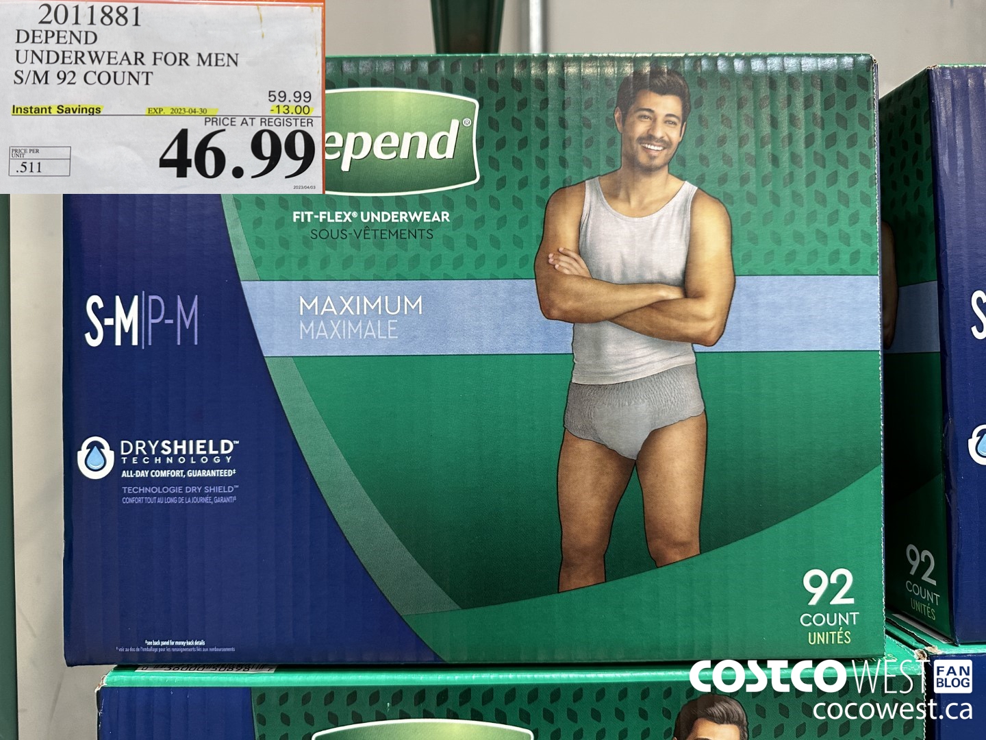 2011881 DEPEND UNDERWEAR FOR MEN S/M 92 COUNT ($13.00 INSTANT SAVINGS EXPIRES ON 2023-04-30) $46.99