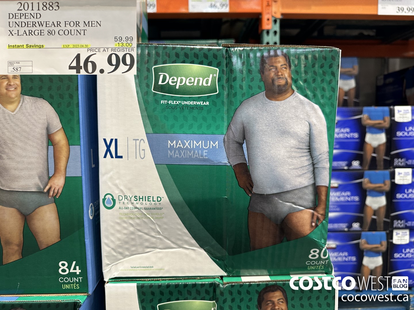 2011883 DEPEND UNDERWEAR FOR MEN X-LARGE 80 COUNT ($13.00 INSTANT SAVINGS EXPIRES ON 2023-04-30) $46.99