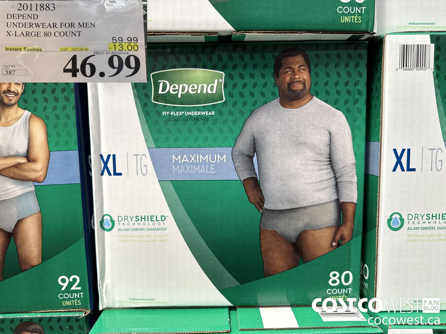 2011883 DEPEND UNDERWEAR FOR MEN X-LARGE 80 COUNT ($13.00 INSTANT SAVINGS EXPIRES ON 2023-04-30) $46.99