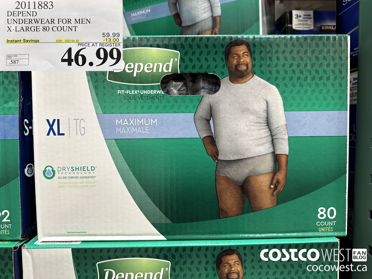 2011883 DEPEND UNDERWEAR FOR MEN X-LARGE 80 COUNT ($13.00 INSTANT SAVINGS EXPIRES ON 2023-04-30) $46.99