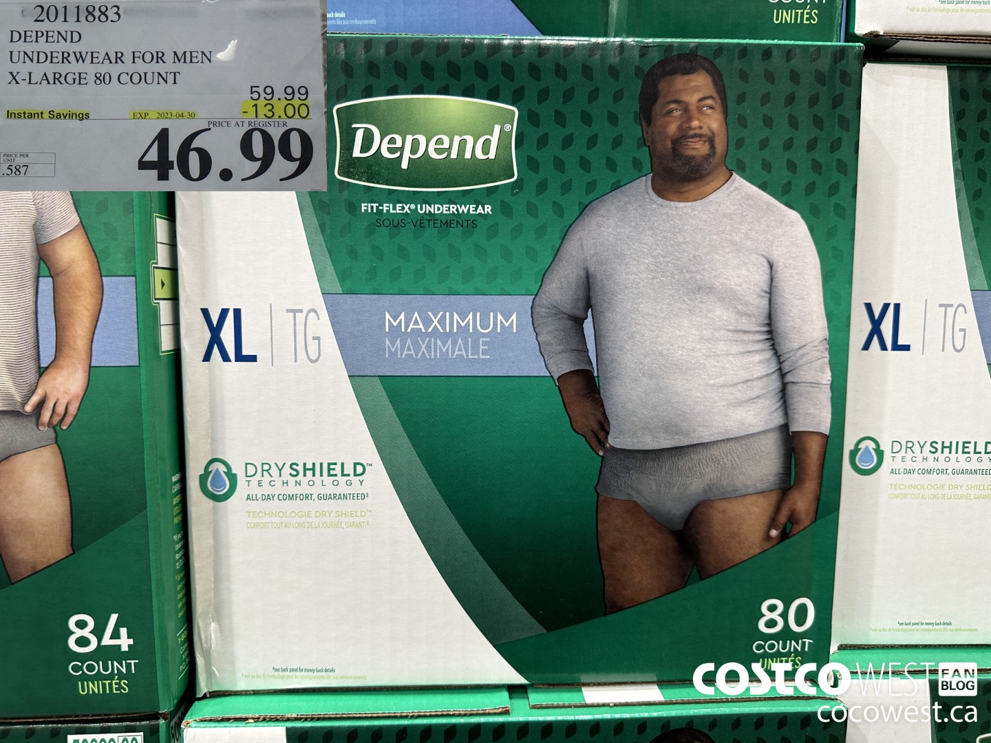 2011883 DEPEND UNDERWEAR FOR MEN X-LARGE 80 COUNT ($13.00 INSTANT SAVINGS EXPIRES ON 2023-04-30) $46.99