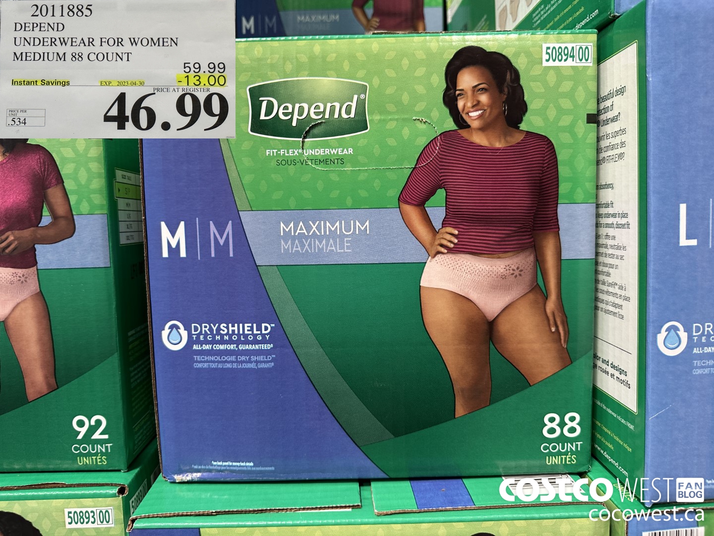 2011885 DEPEND UNDERWEAR FOR WOMEN MEDIUM 88 COUNT ($13.00 INSTANT SAVINGS EXPIRES ON 2023-04-30) $46.99