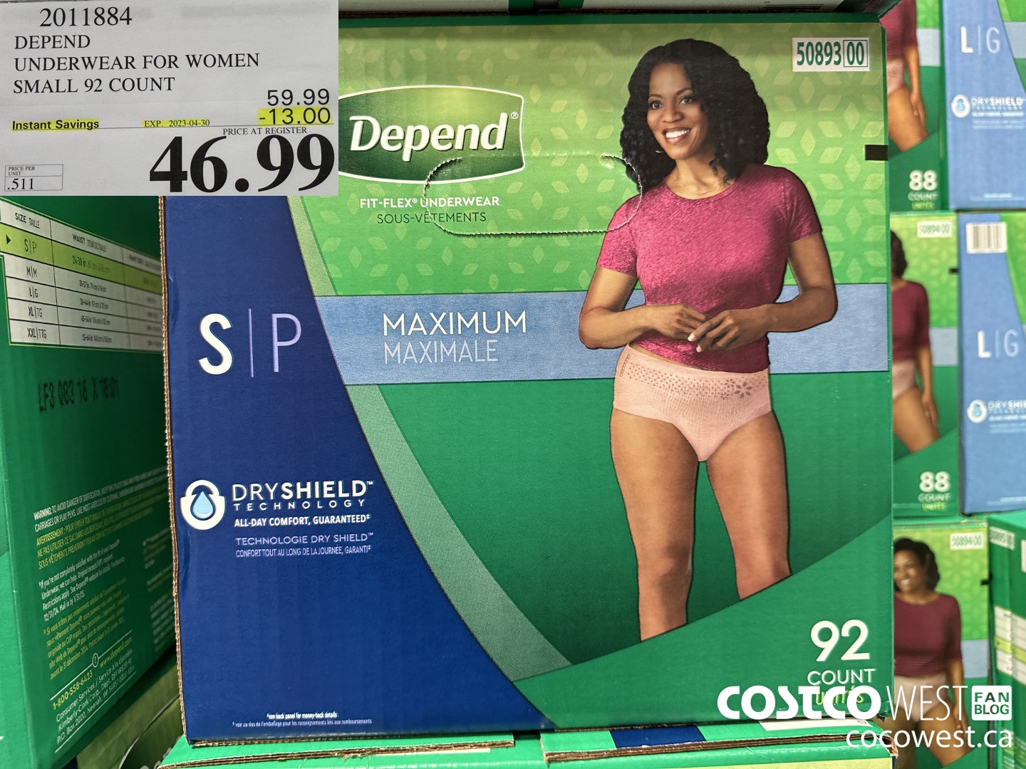 2011884 DEPEND UNDERWEAR FOR WOMEN SMALL 92 COUNT ($13.00 INSTANT SAVINGS EXPIRES ON 2023-04-30) $46.99
