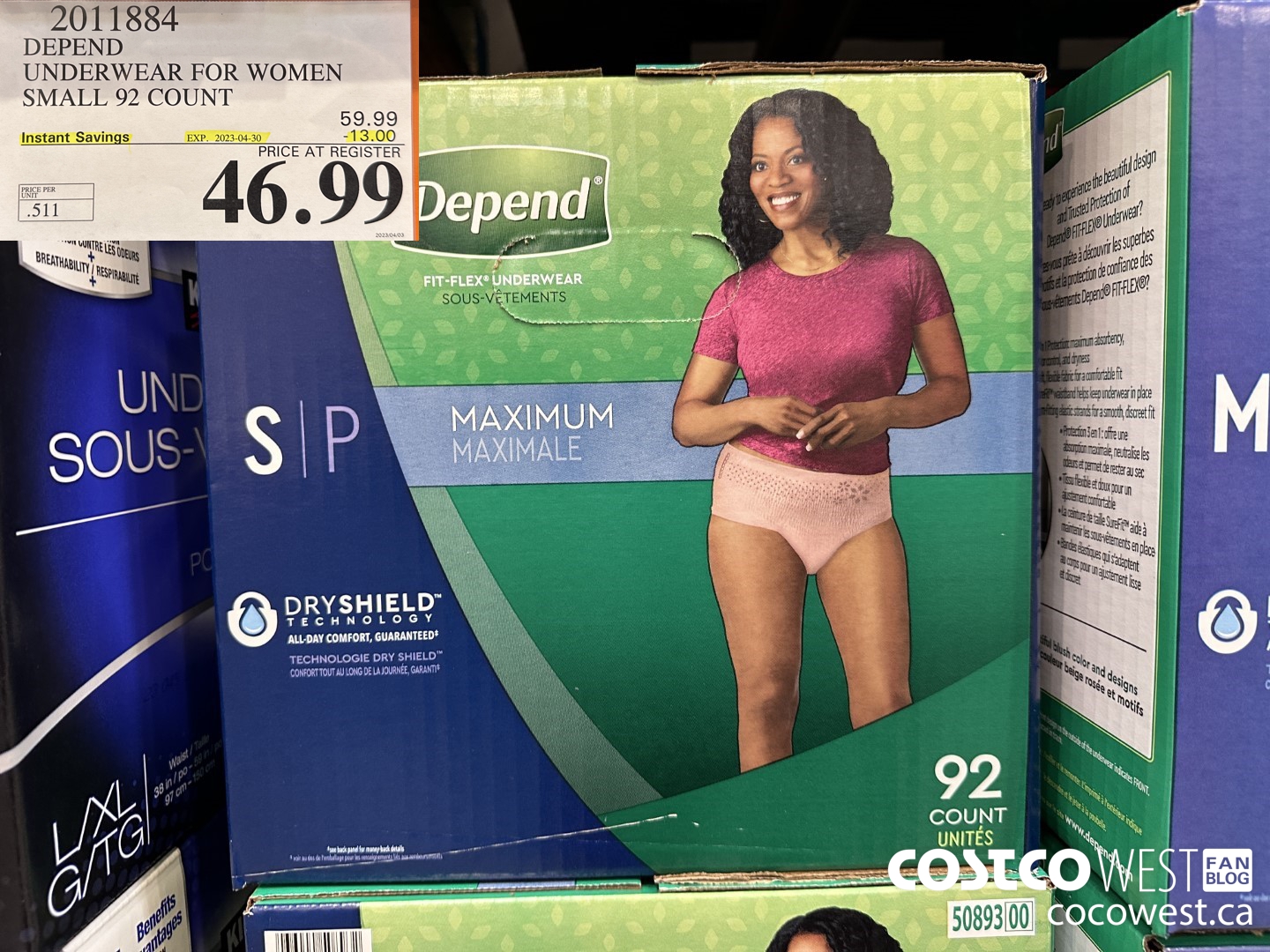 2011884 DEPEND UNDERWEAR FOR WOMEN SMALL 92 COUNT ($13.00 INSTANT SAVINGS EXPIRES ON 2023-04-30) $46.99