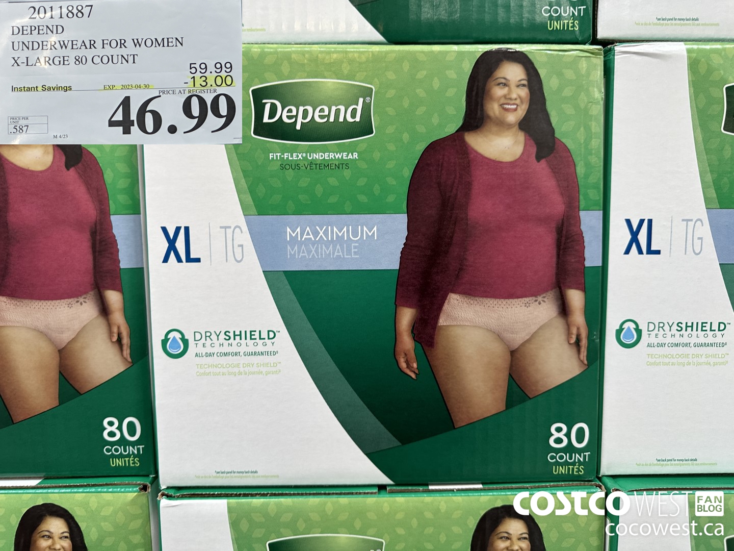 2011887 DEPEND UNDERWEAR FOR WOMEN X-LARGE 80 COUNT ($13.00 INSTANT SAVINGS EXPIRES ON 2023-04-30) $46.99